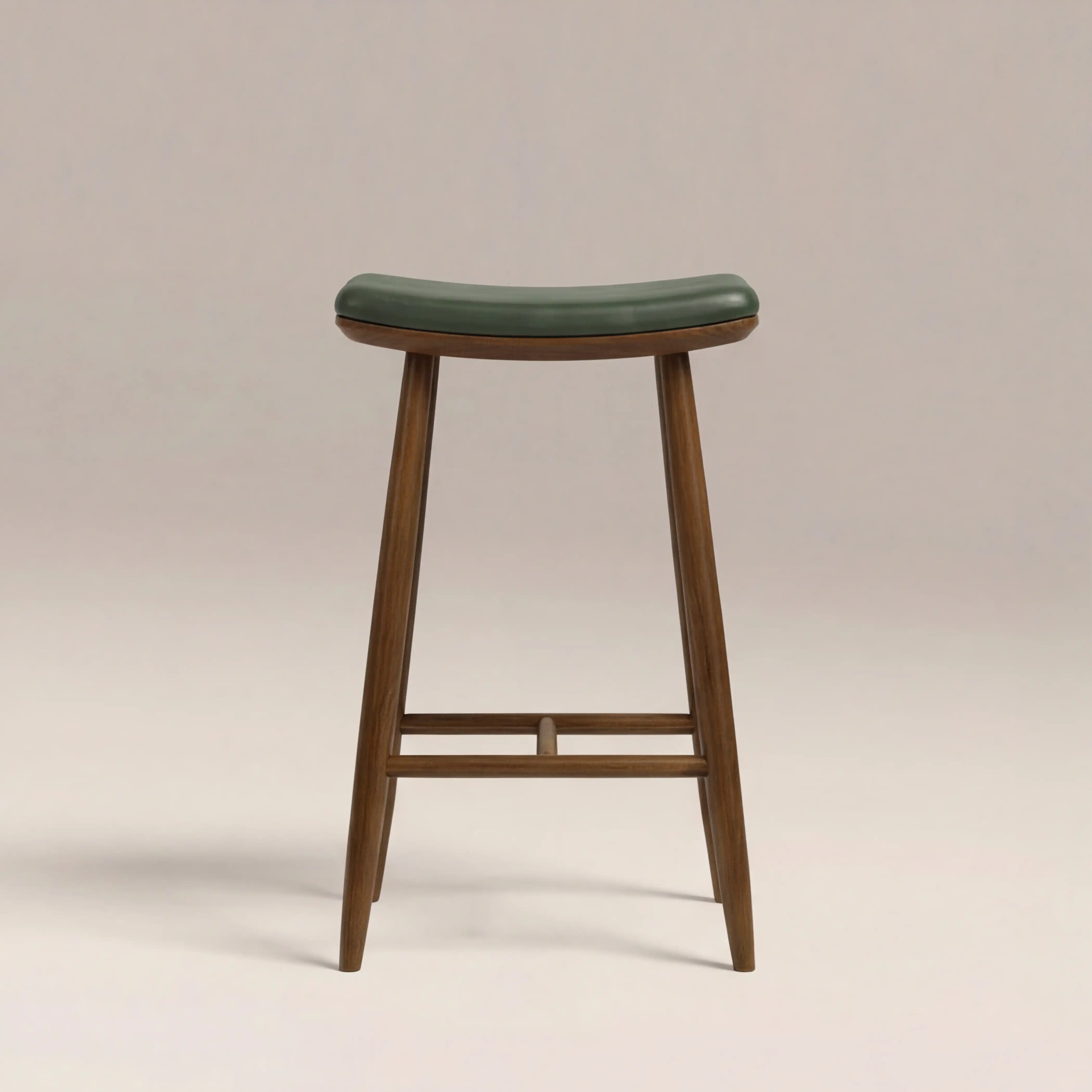 Hatton Wooden Bar Stool | Vintage Green Faux Leather & Walnut - Image 5