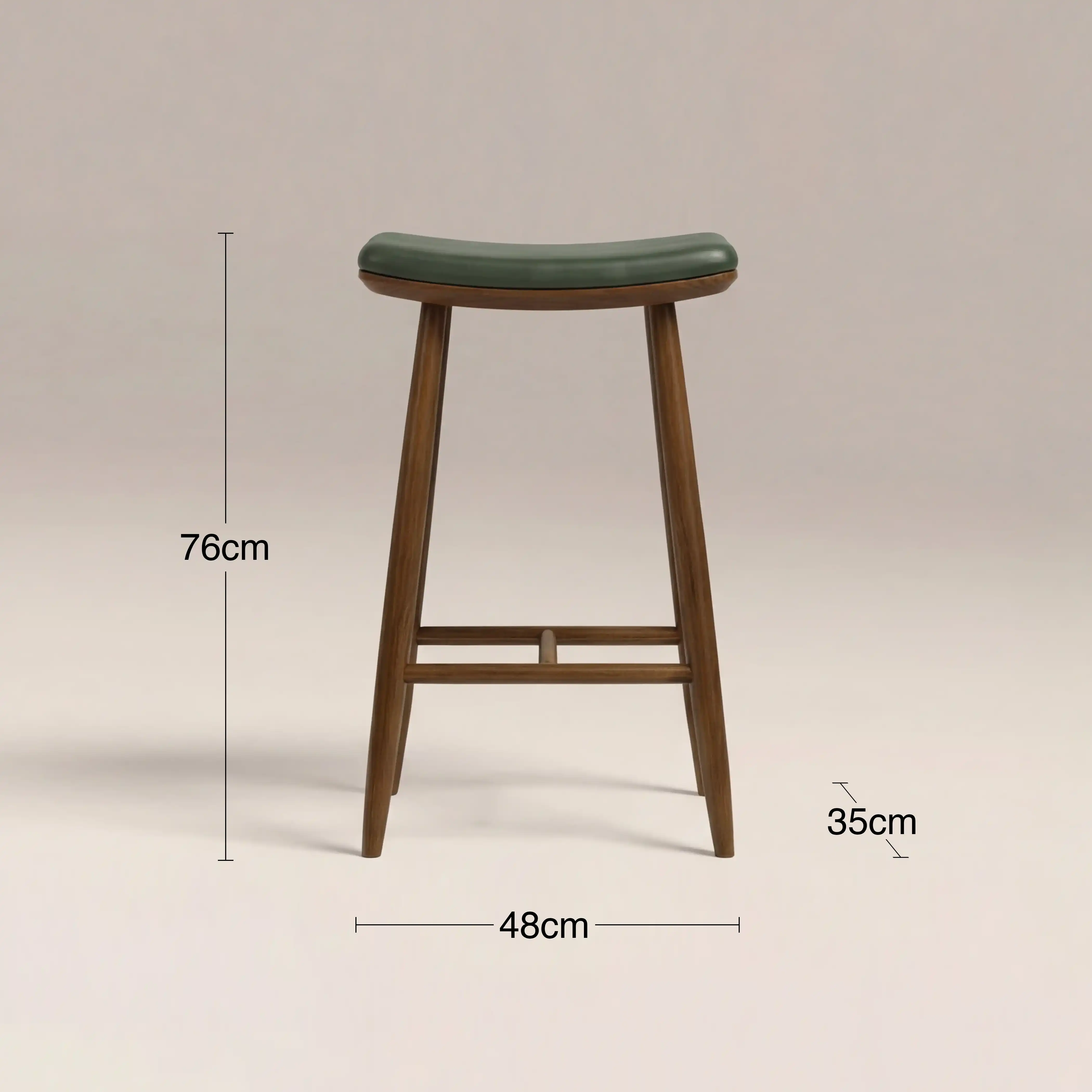Hatton Wooden Bar Stool | Vintage Green Faux Leather & Walnut - Image 6