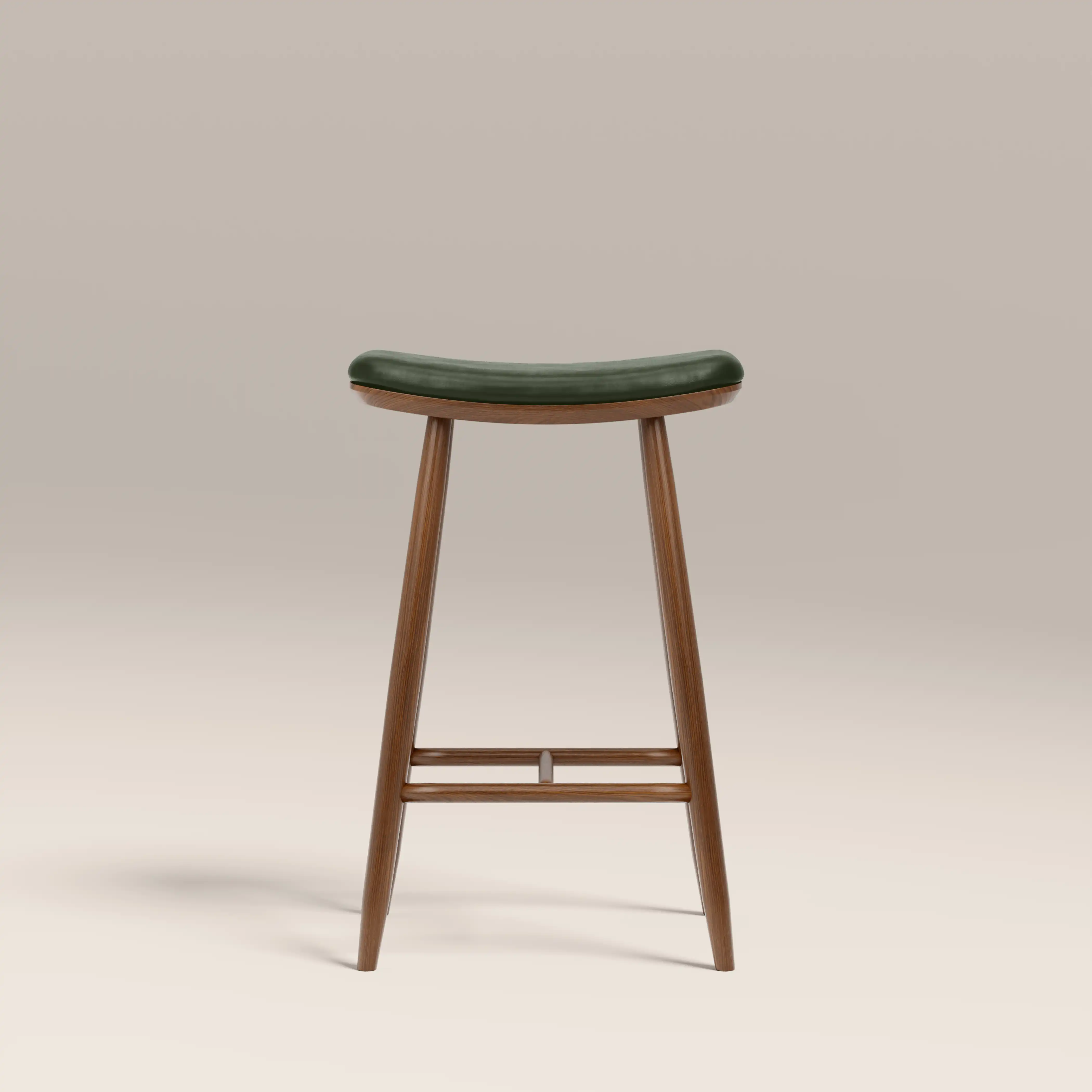 Hatton Wooden Kitchen Stool | Vintage Green Faux Leather & Walnut - Image 3