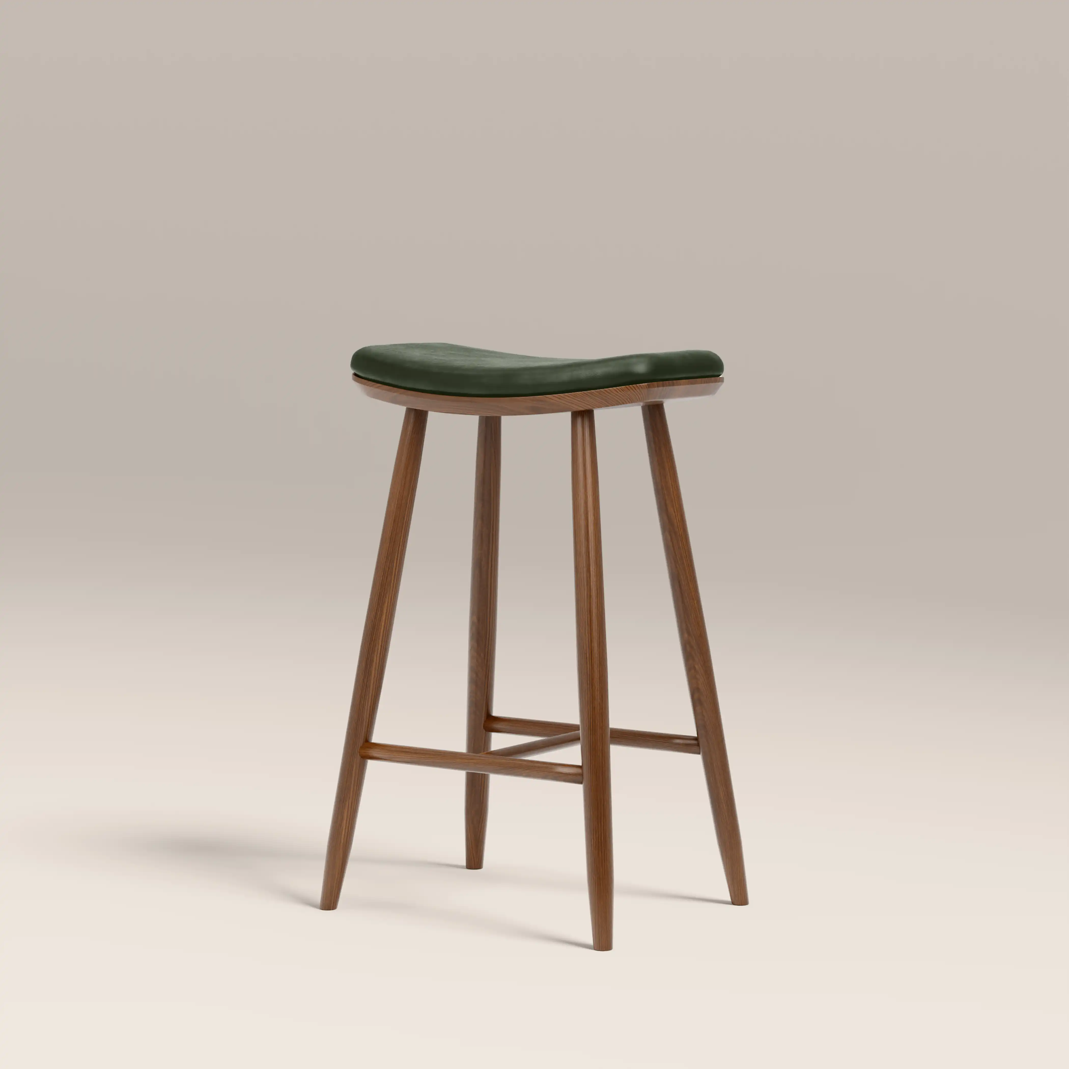 Hatton Wooden Kitchen Stool | Vintage Green Faux Leather & Walnut - Image 6