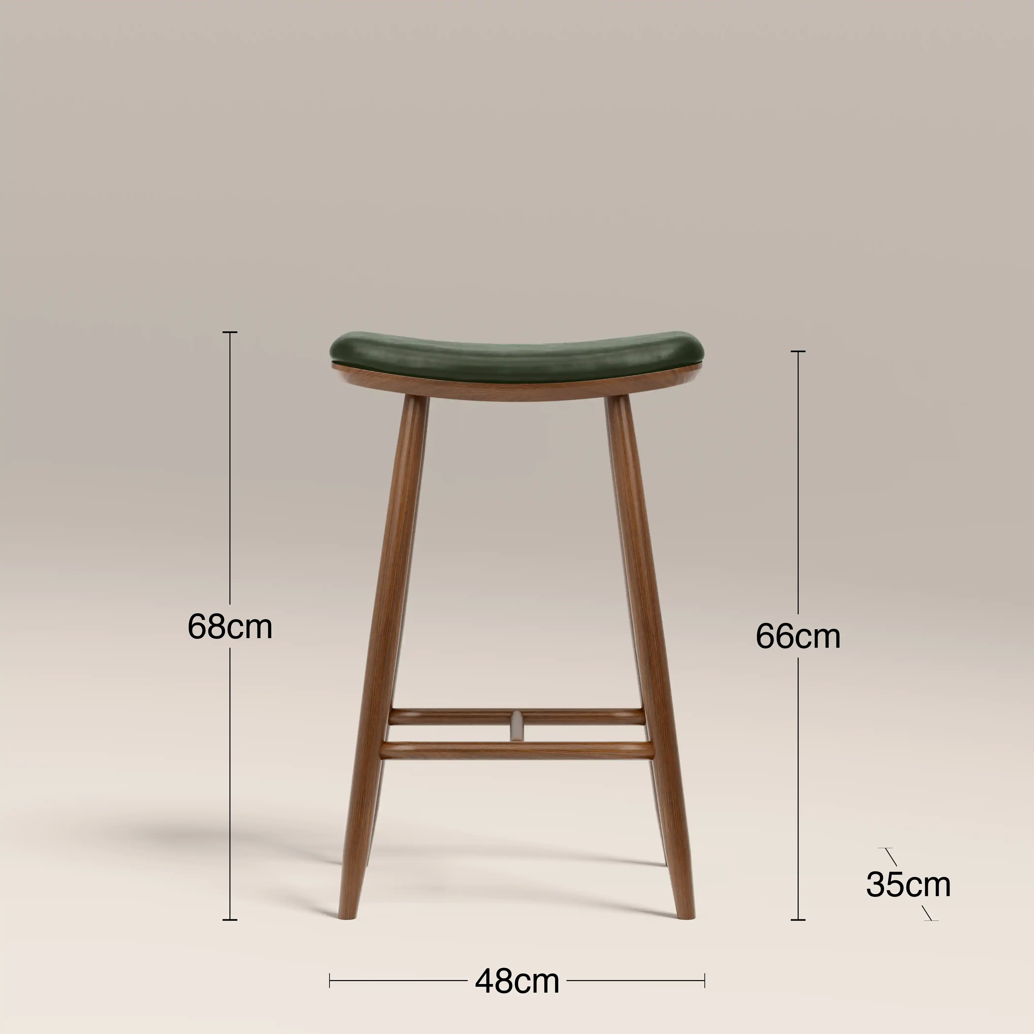Hatton Wooden Kitchen Stool | Vintage Green Faux Leather & Walnut - Image 7