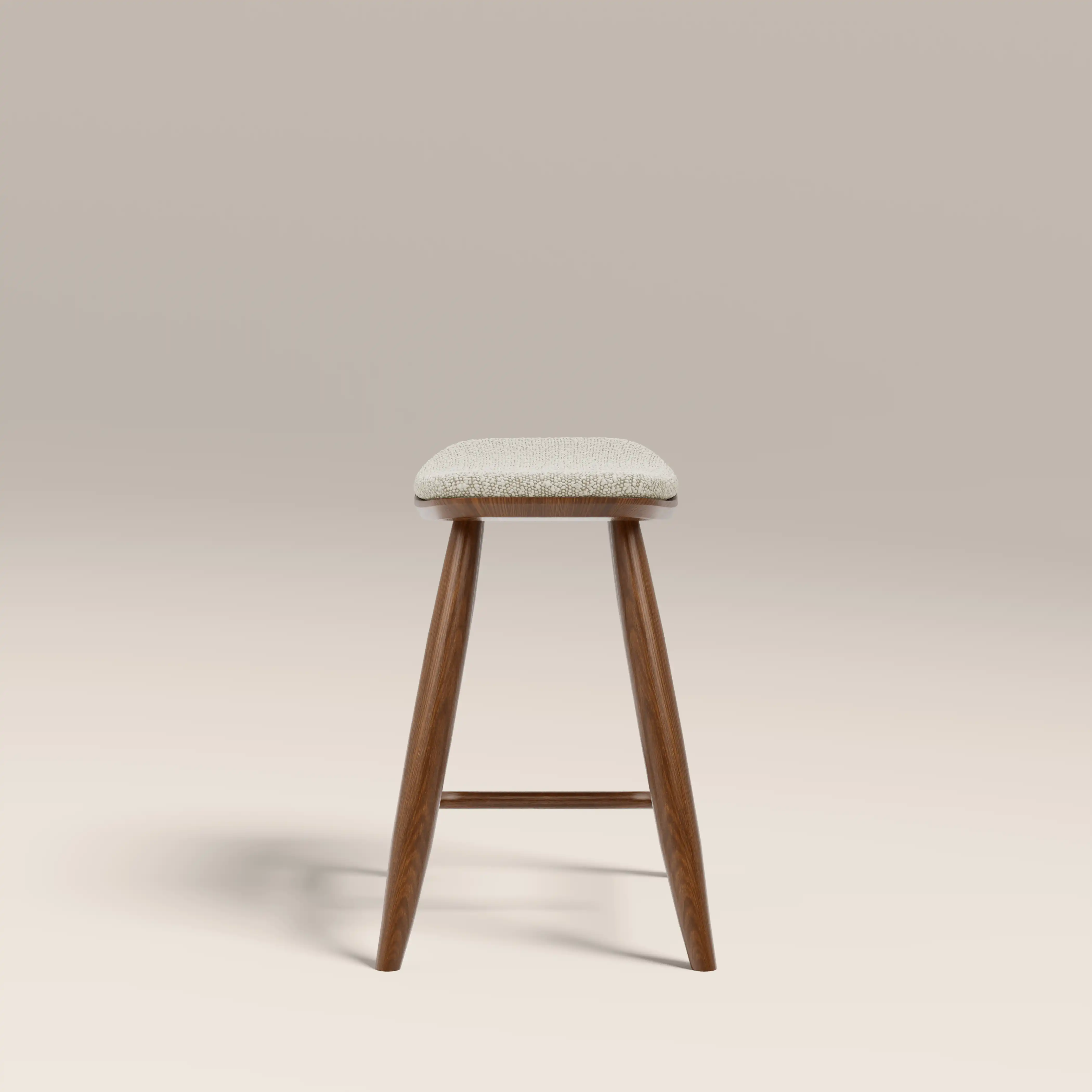 Hatton Wooden Low Stool | Speckled Stone Sustainable Boucle & Walnut - Image 4