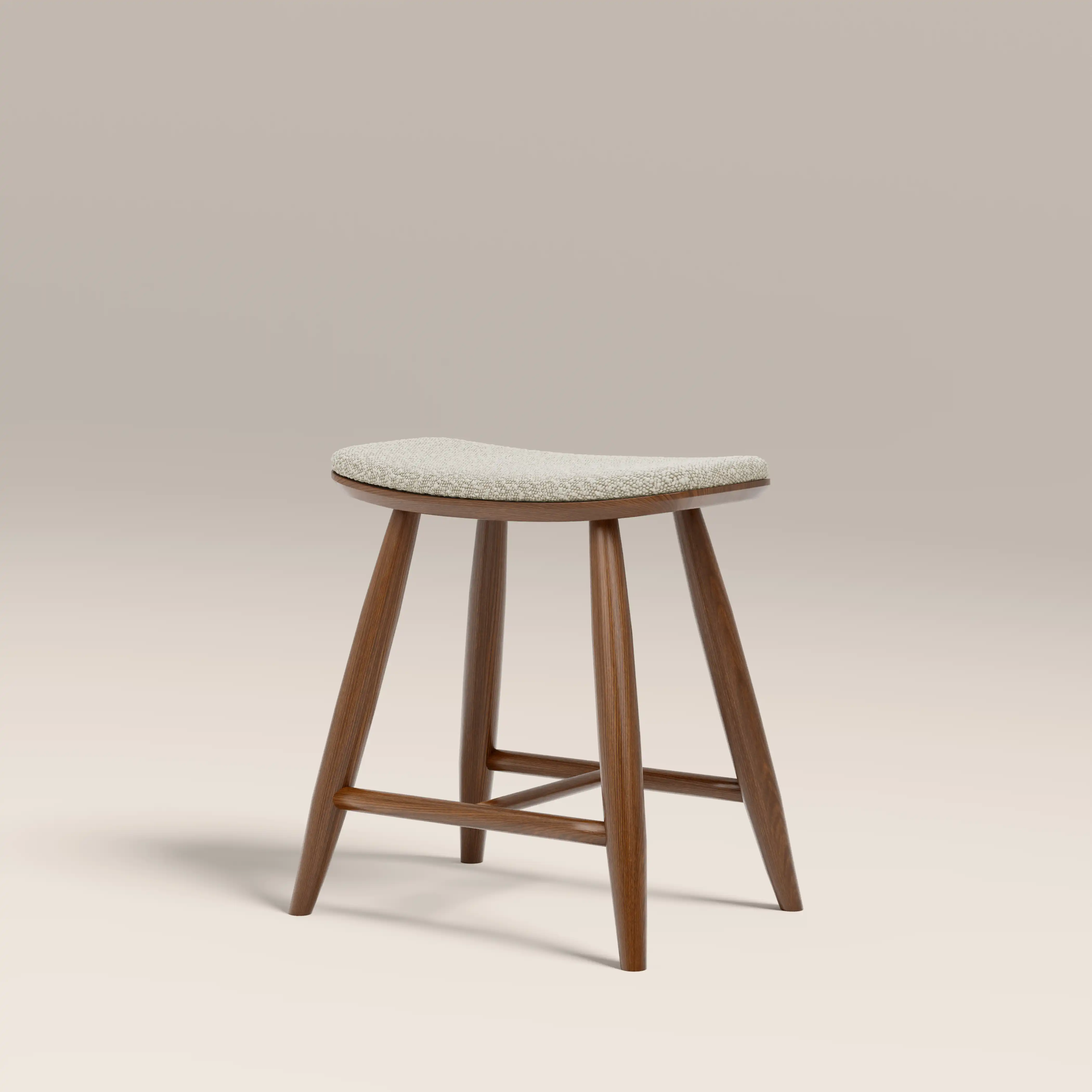 Hatton Wooden Low Stool | Speckled Stone Sustainable Boucle & Walnut - Image 5