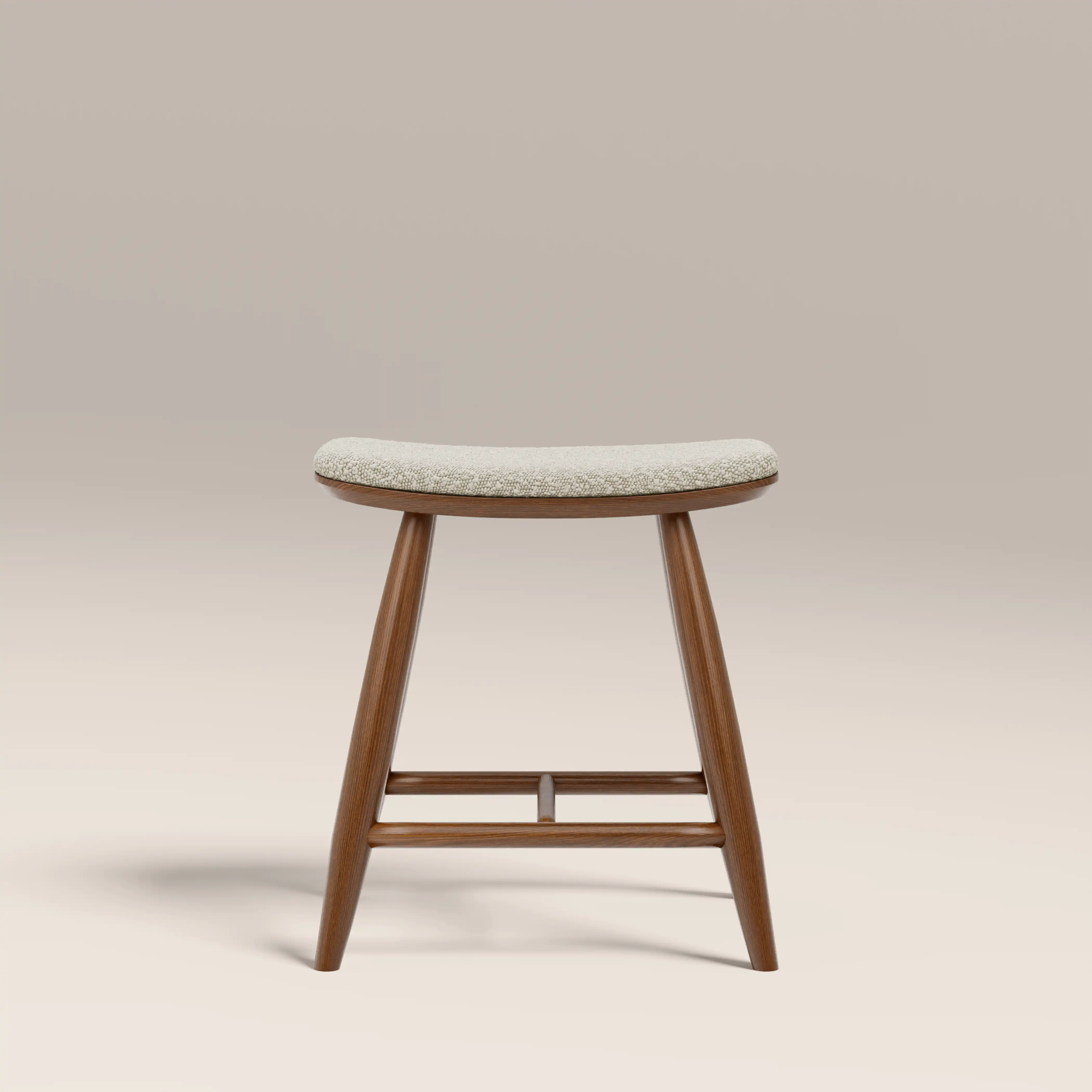 Hatton Wooden Low Stool | Speckled Stone Sustainable Boucle & Walnut - Image 6