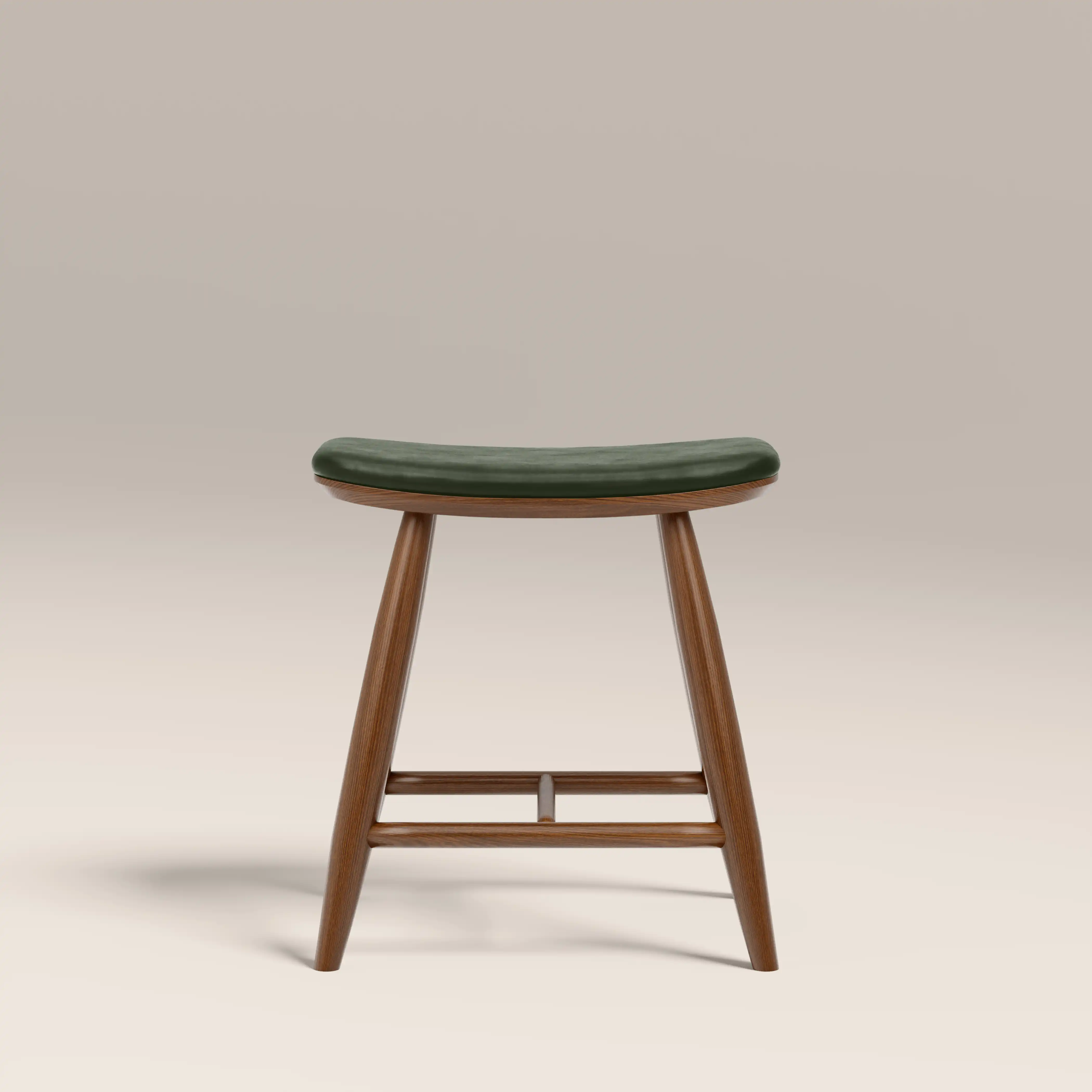 Hatton Wooden Low Stool | Vintage Green Faux Leather & Walnut - Image 2