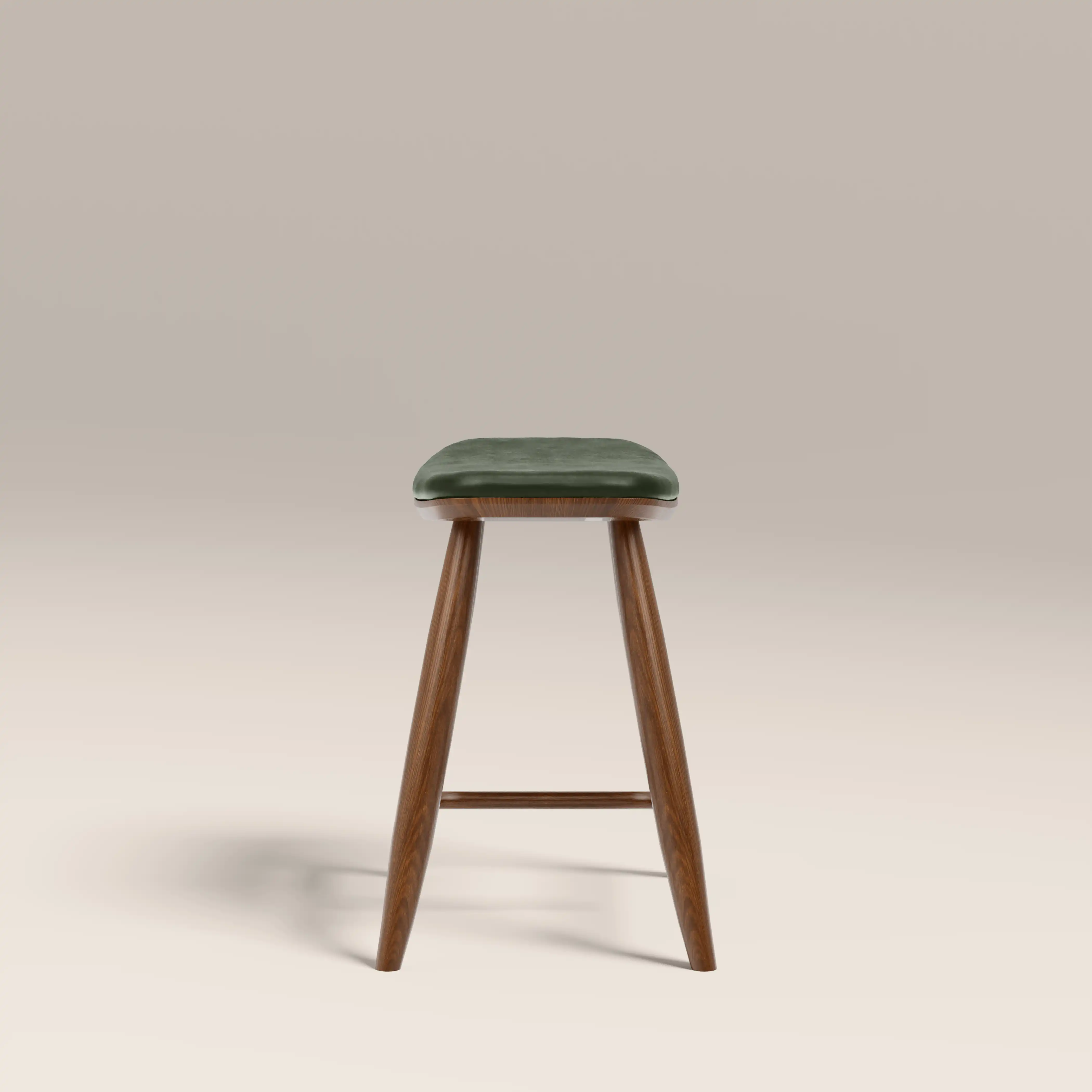 Hatton Wooden Low Stool | Vintage Green Faux Leather & Walnut - Image 4