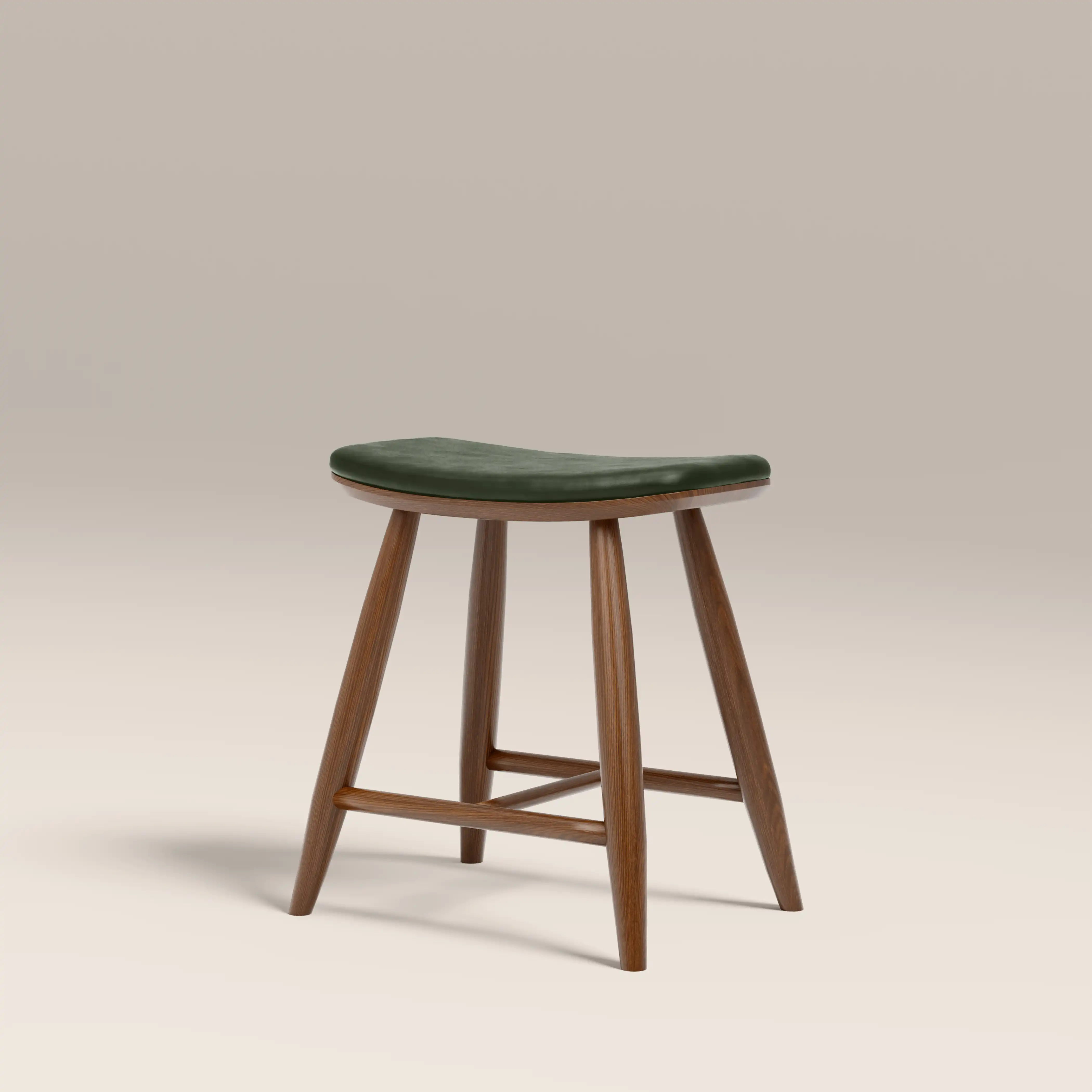 Hatton Wooden Low Stool | Vintage Green Faux Leather & Walnut - Image 5