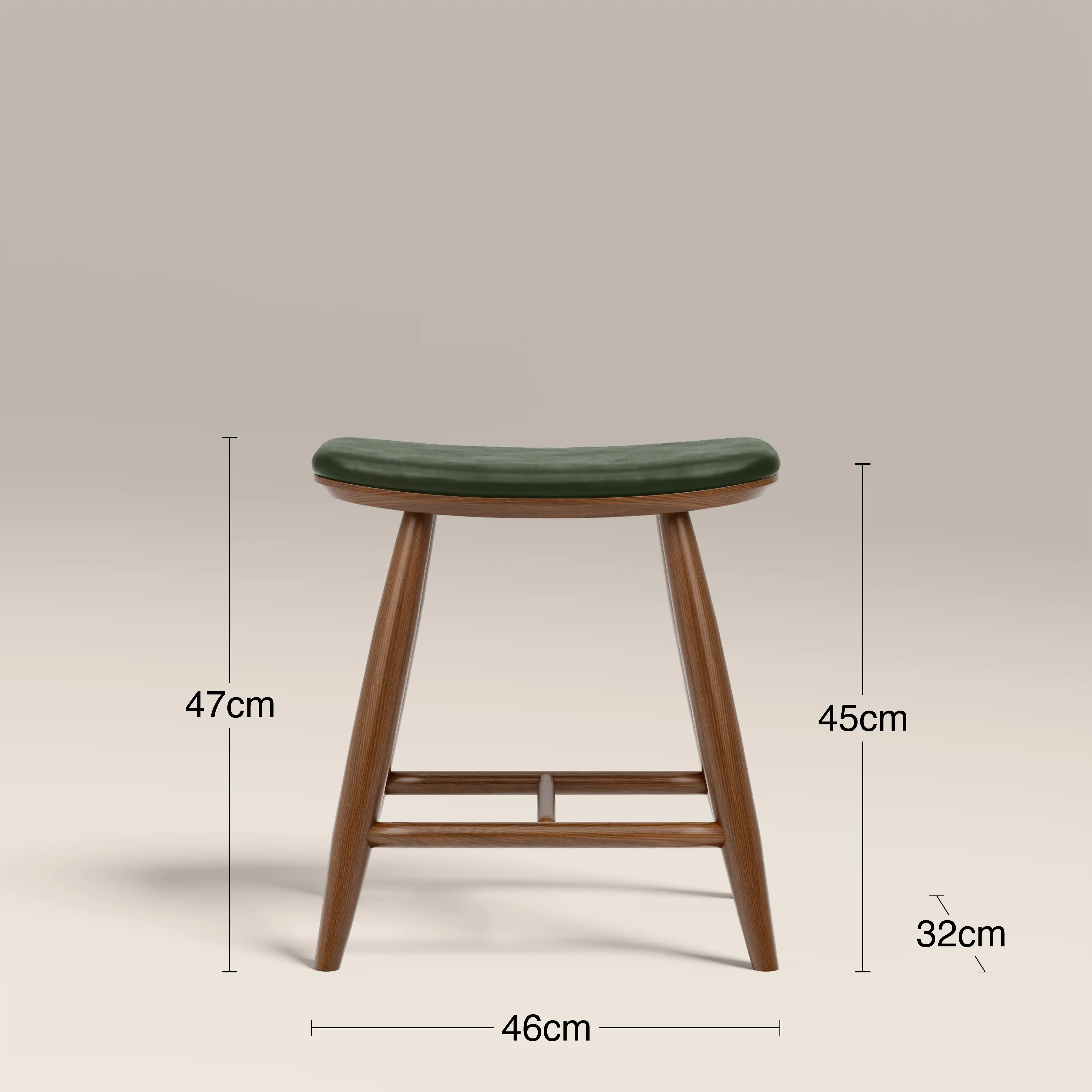 Hatton Wooden Low Stool | Vintage Green Faux Leather & Walnut - Image 6