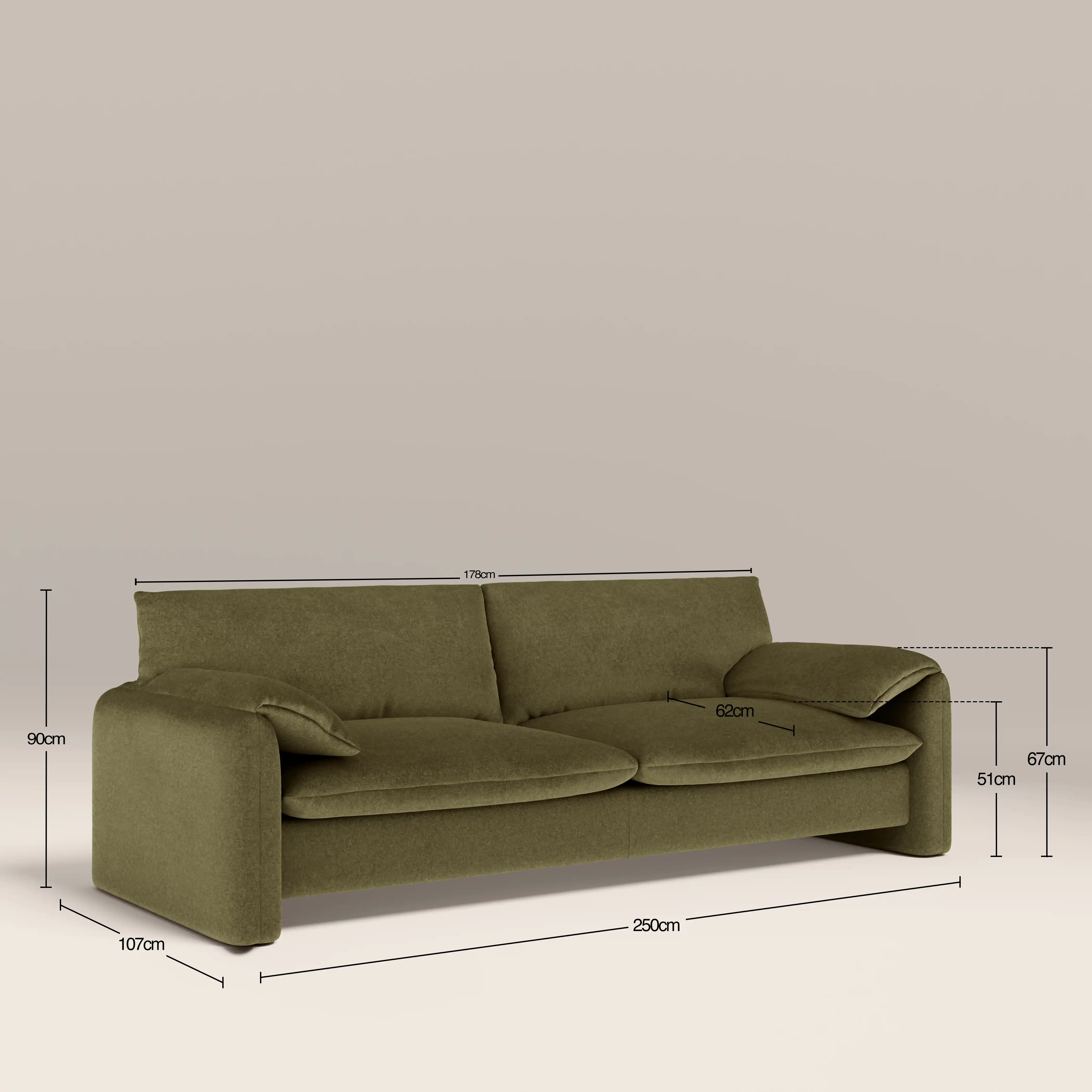 Haven 3 Seater Sofa | Moss Green Sustainable Mohair Velvet - Image 7