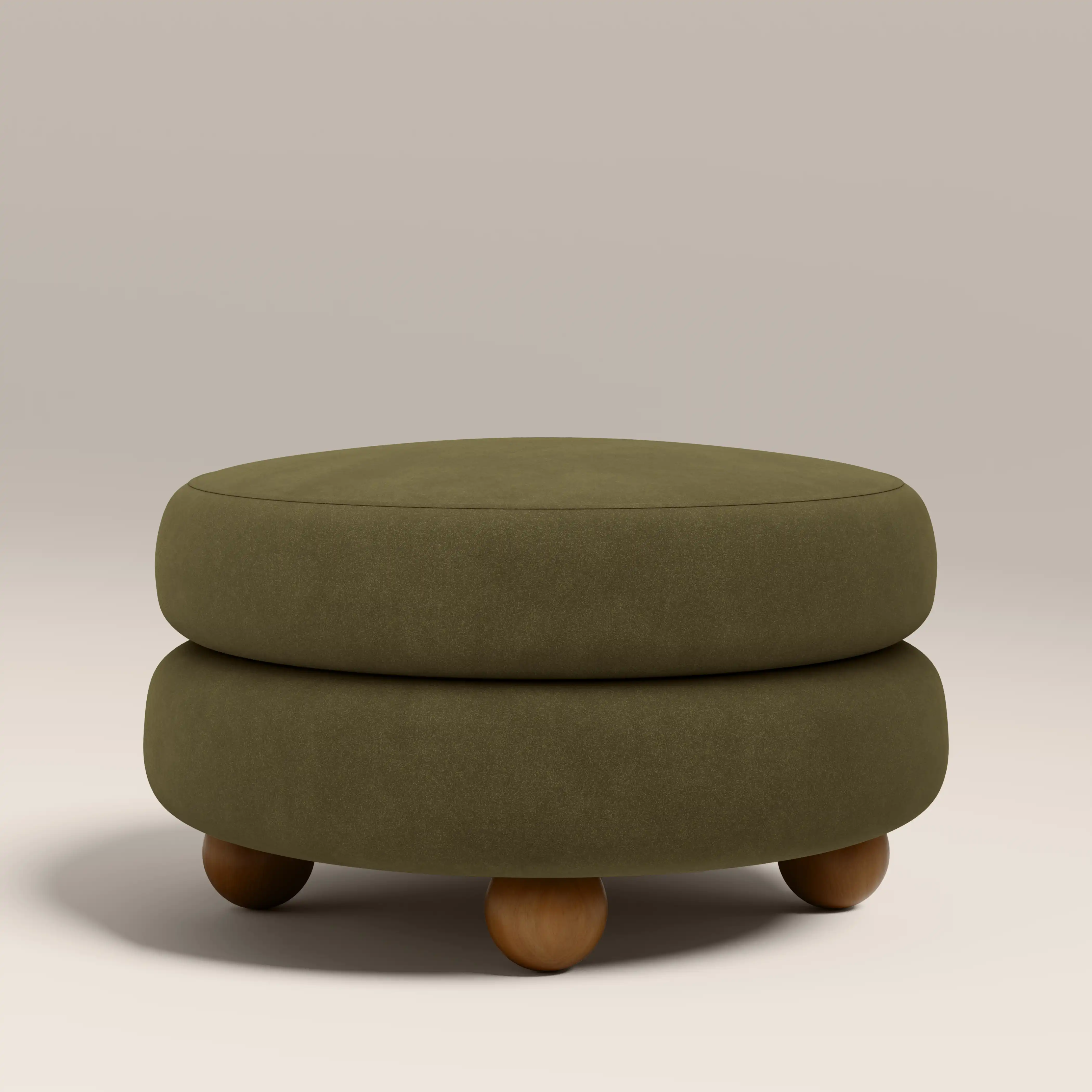 Hazel Footstool | Moss Green Sustainable Mohair Velvet & Walnut - Image 2