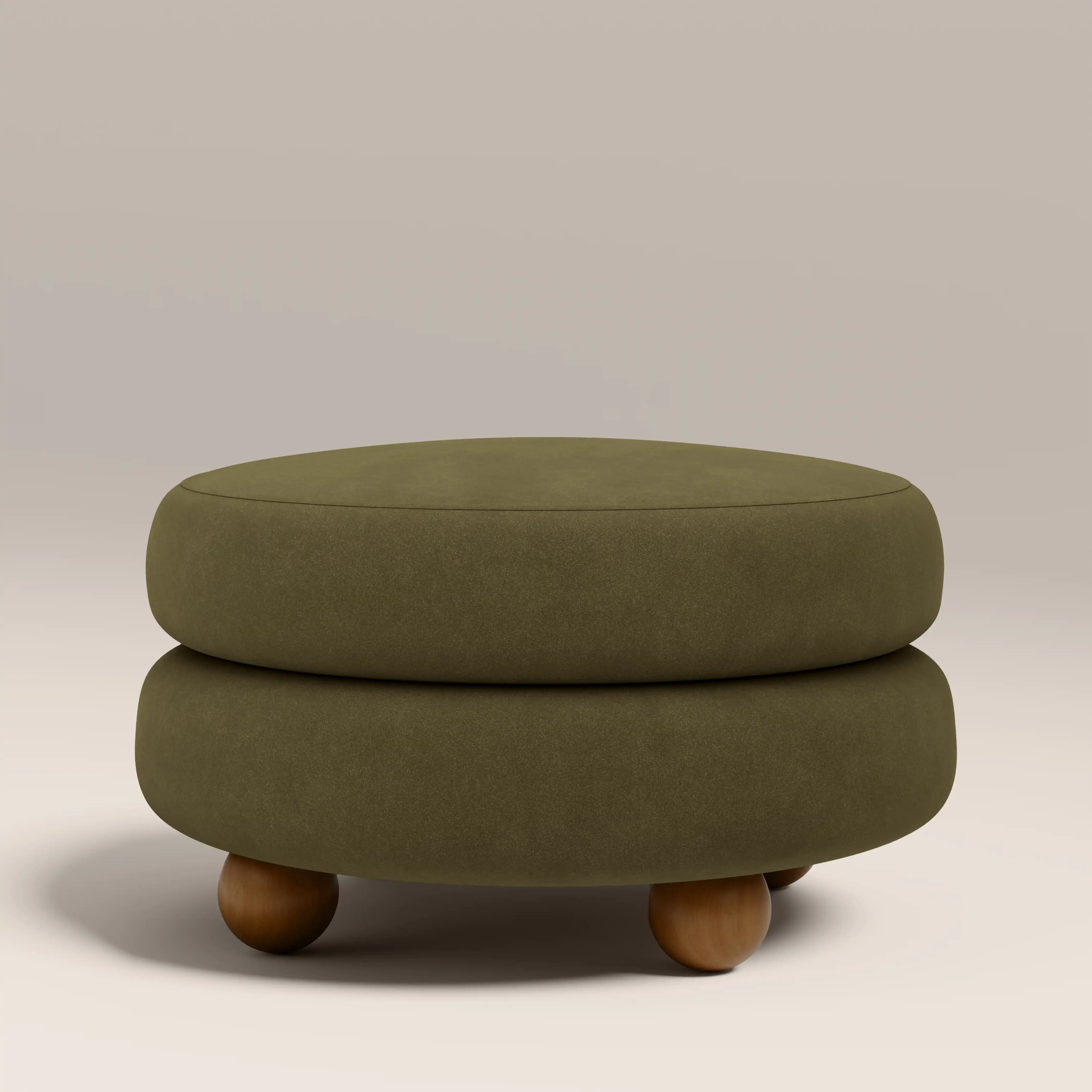 Hazel Footstool | Moss Green Sustainable Mohair Velvet & Walnut - Image 3