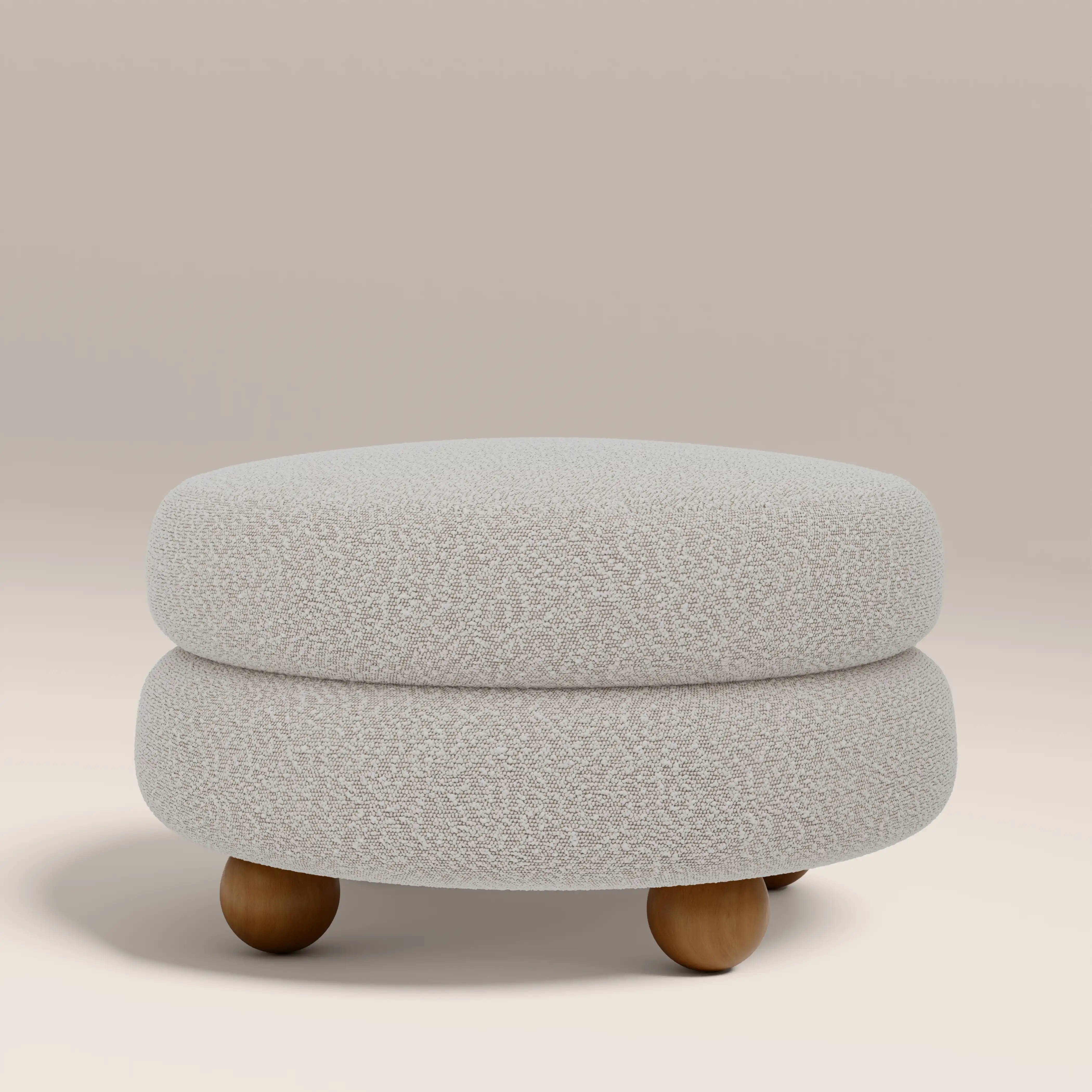 Hazel Footstool | Speckled Stone Sustainable Boucle & Walnut - Image 2