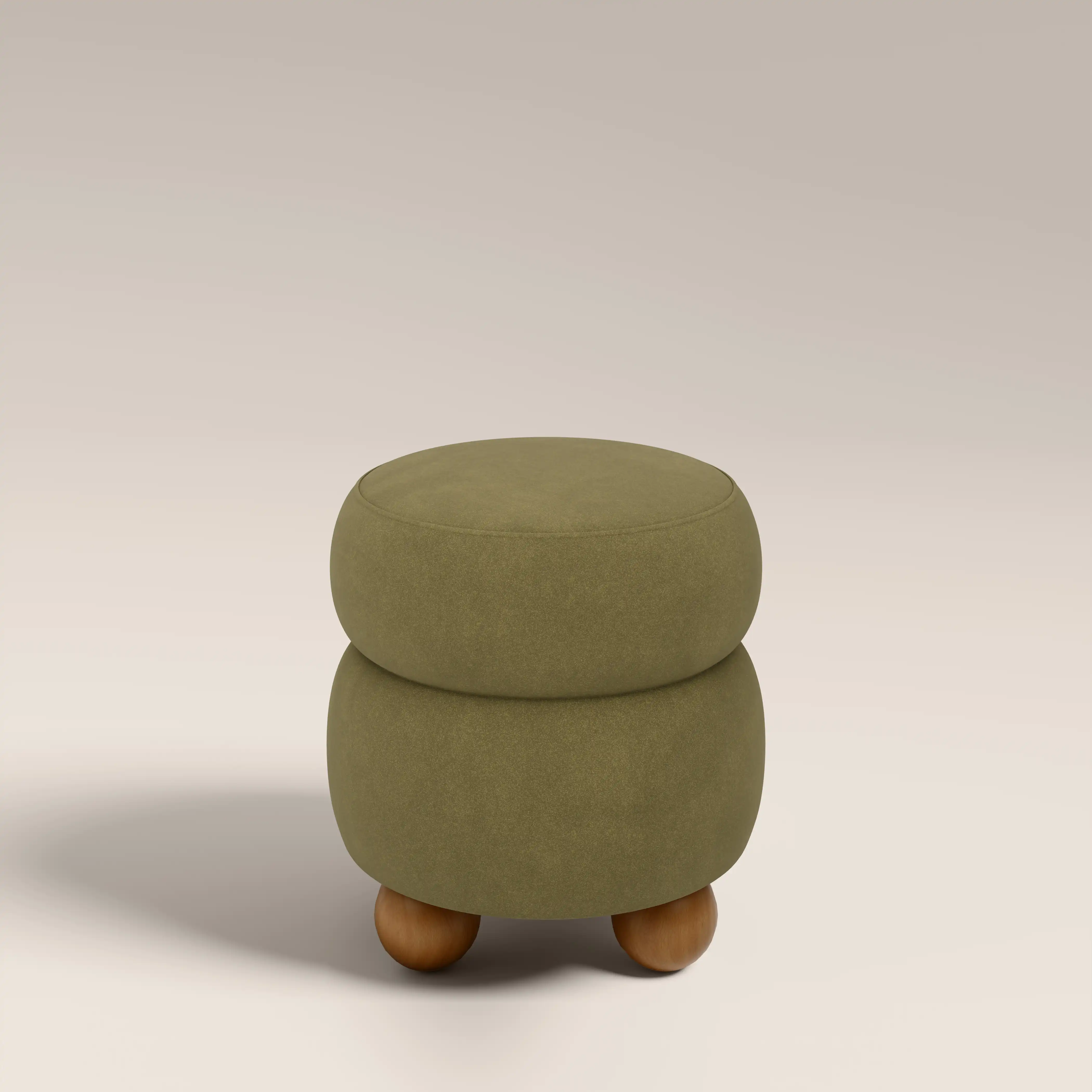 Hazel Pouffe | Moss Green Sustainable Mohair Velvet & Walnut - Image 2
