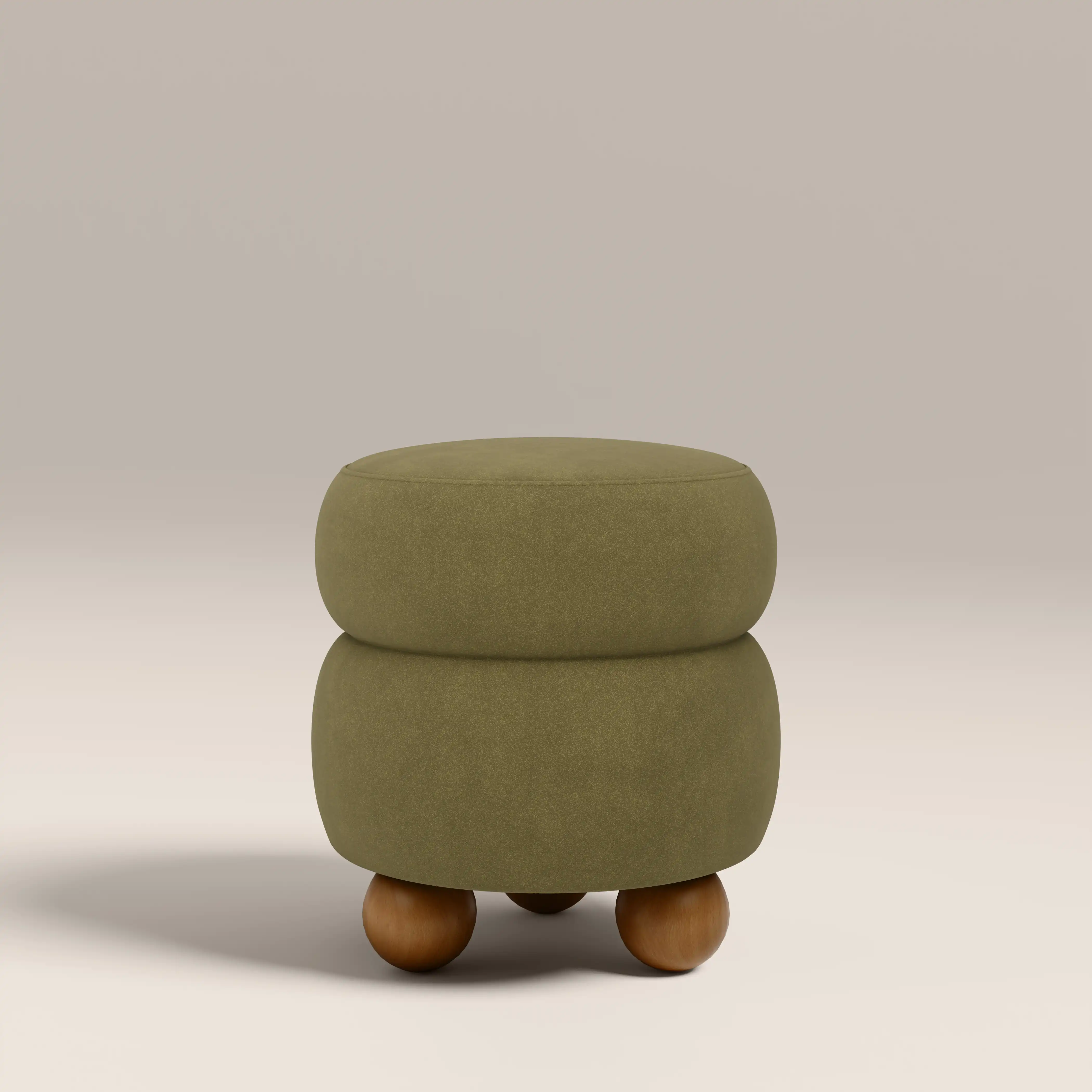 Hazel Pouffe | Moss Green Sustainable Mohair Velvet & Walnut - Image 4