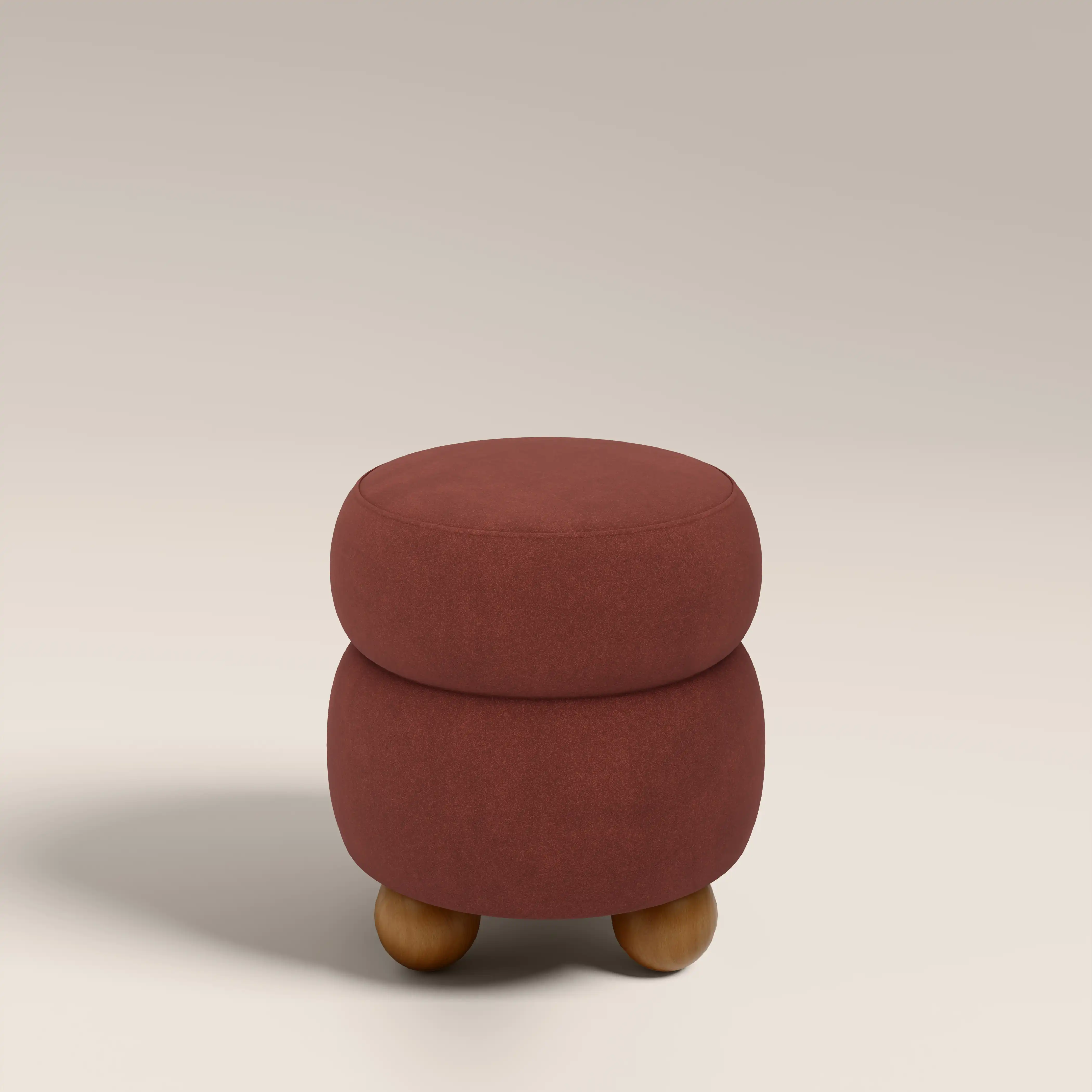 Hazel Pouffe | Rust Red Sustainable Velvet & Walnut - Image 4