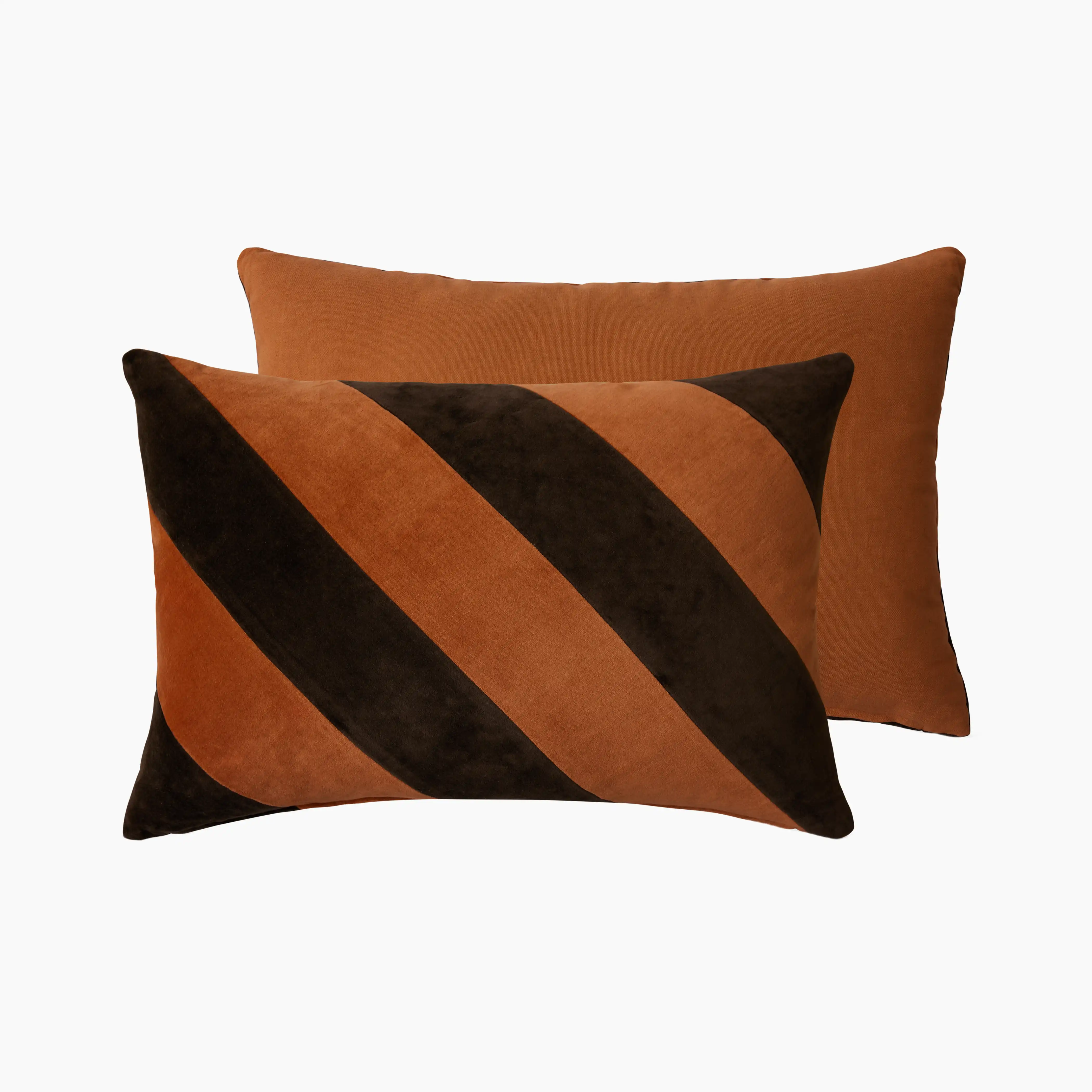 HKliving Striped Rectangle Velvet Cushion | Orange & Brown - Image 4