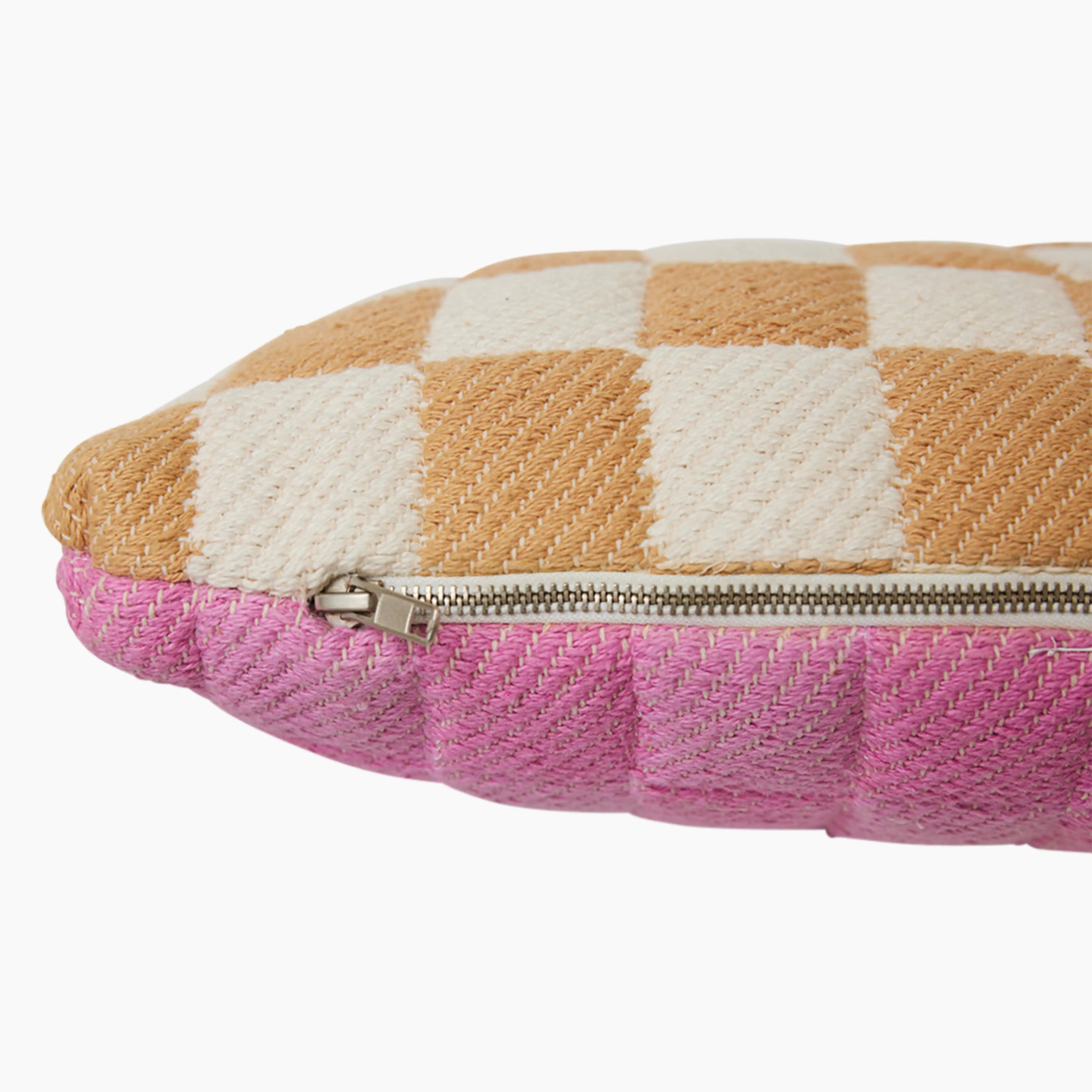 HKliving Checkered Rectangle Woven Cushion | Grapefruit - Image 5