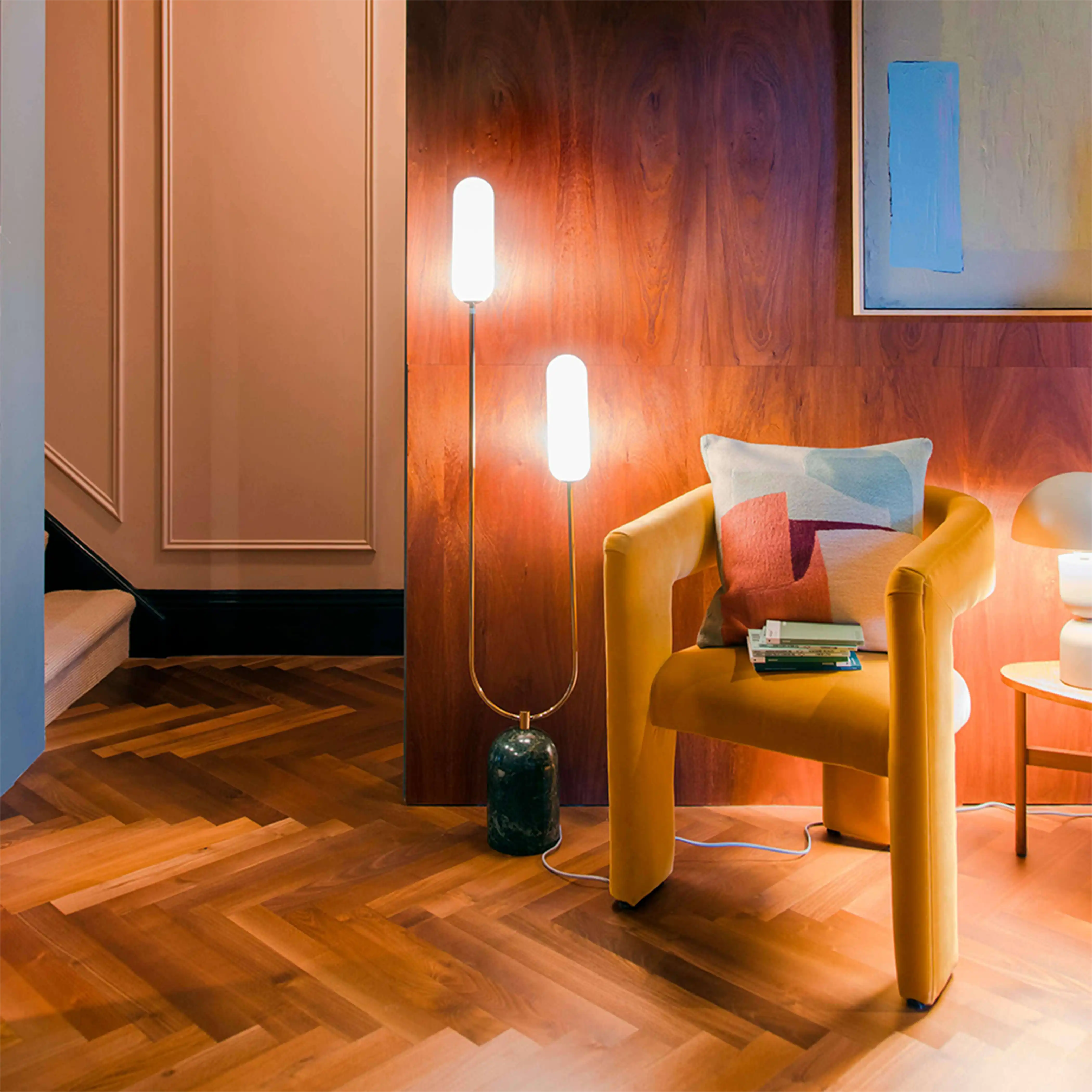 houseof 2 Light Curve Floor Lamp | Olive Green Marble - Image 2