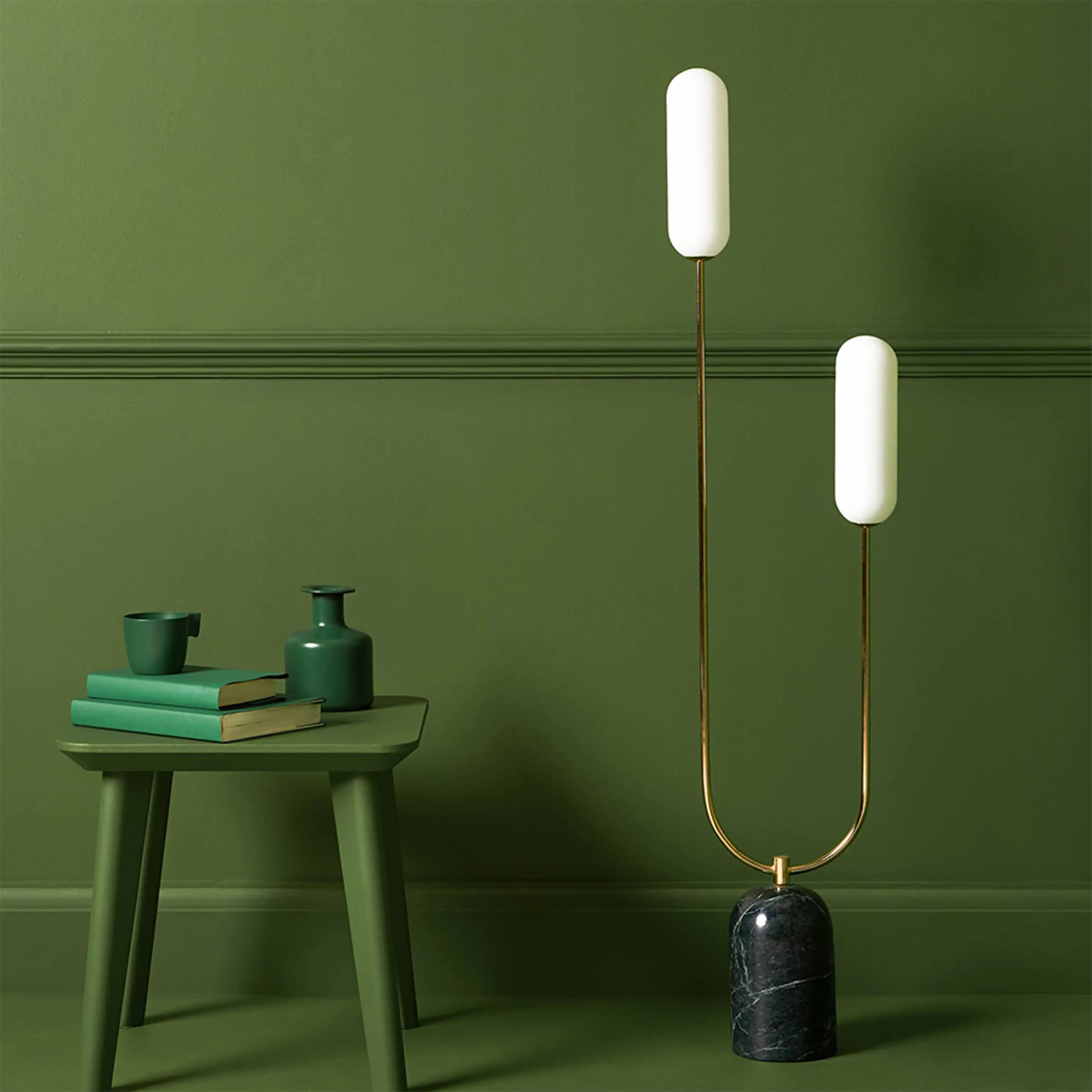 houseof 2 Light Curve Floor Lamp | Olive Green Marble - Image 4