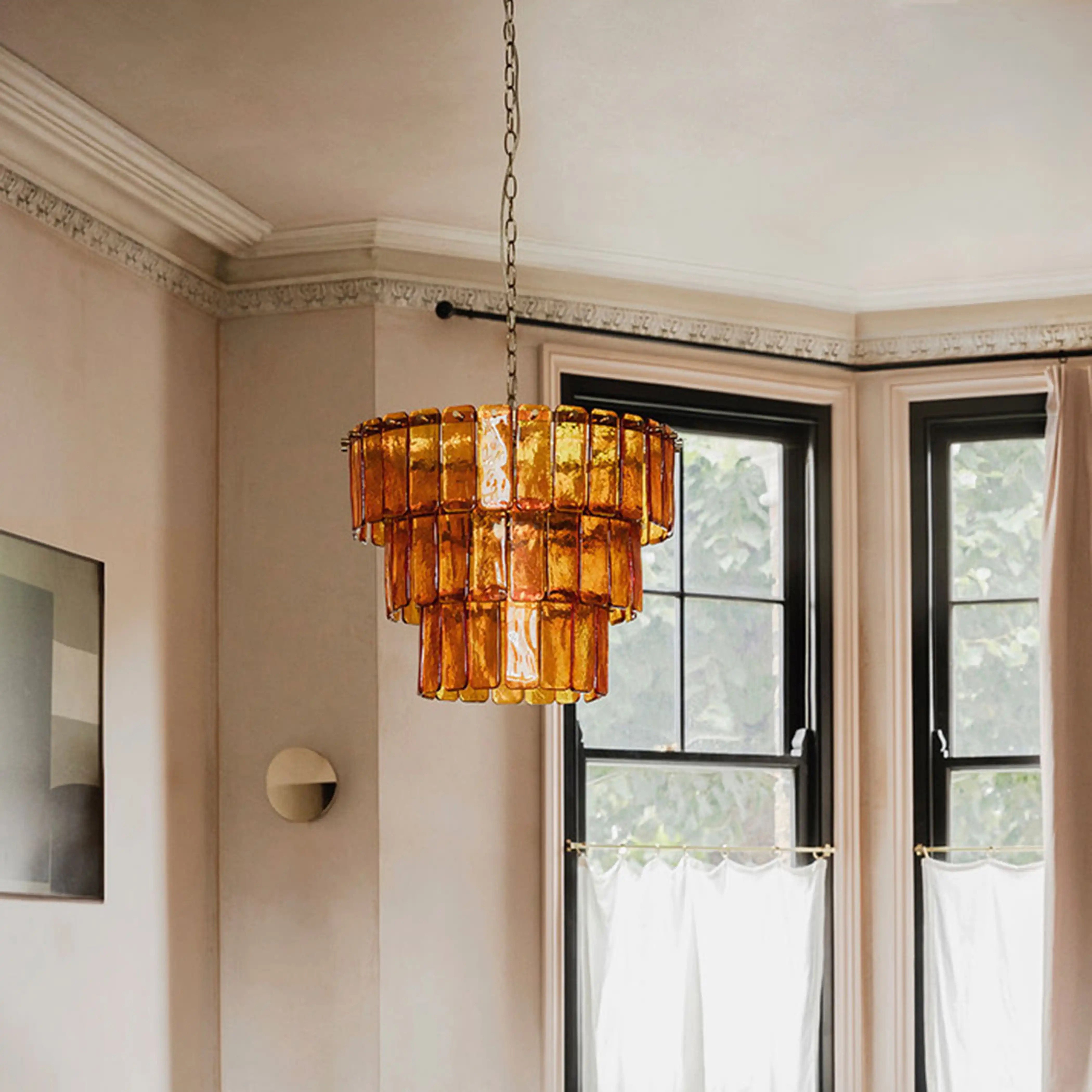 houseof Glass 3 Tiered Chandelier | Amber Orange - Image 2