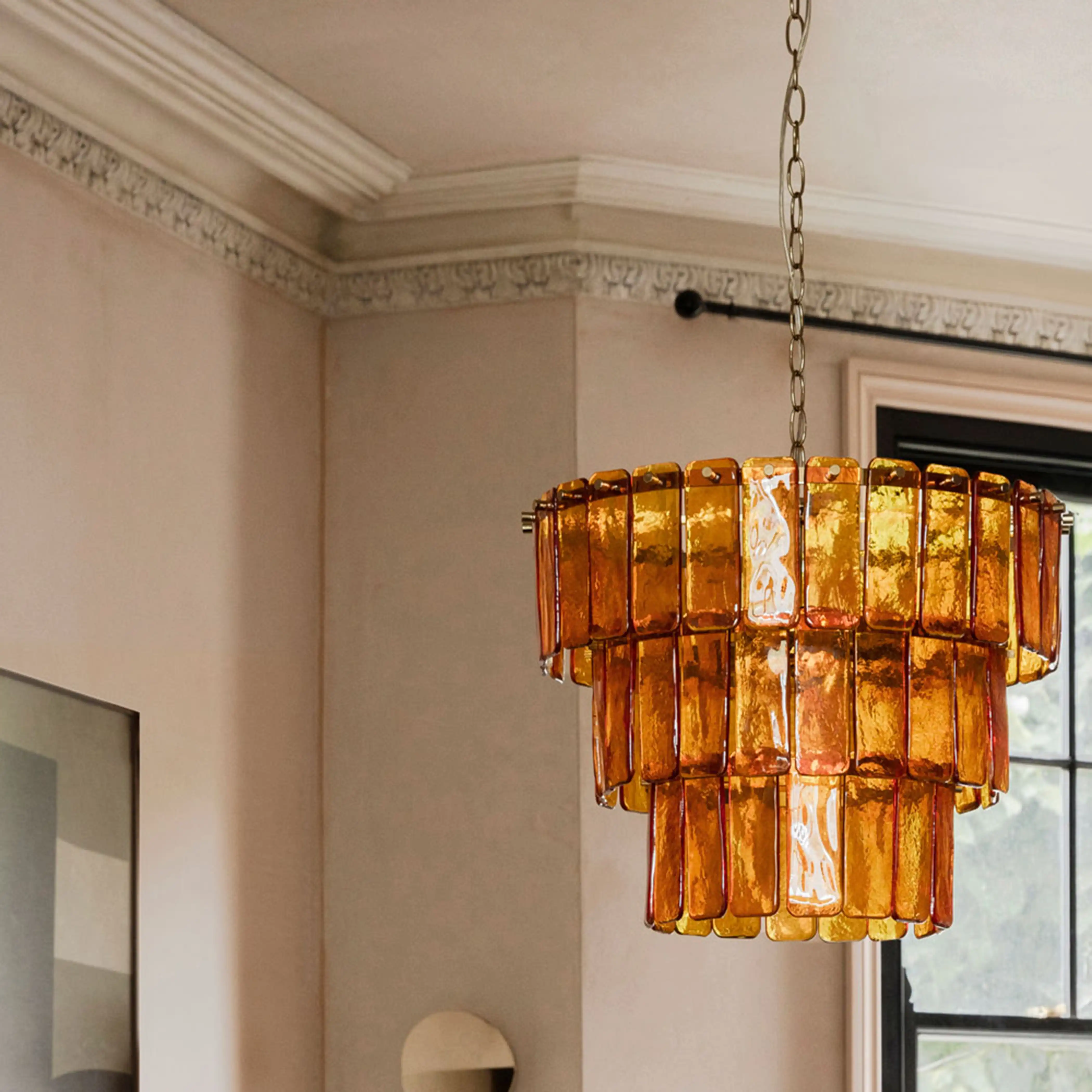 houseof Glass 3 Tiered Chandelier | Amber Orange - Image 3