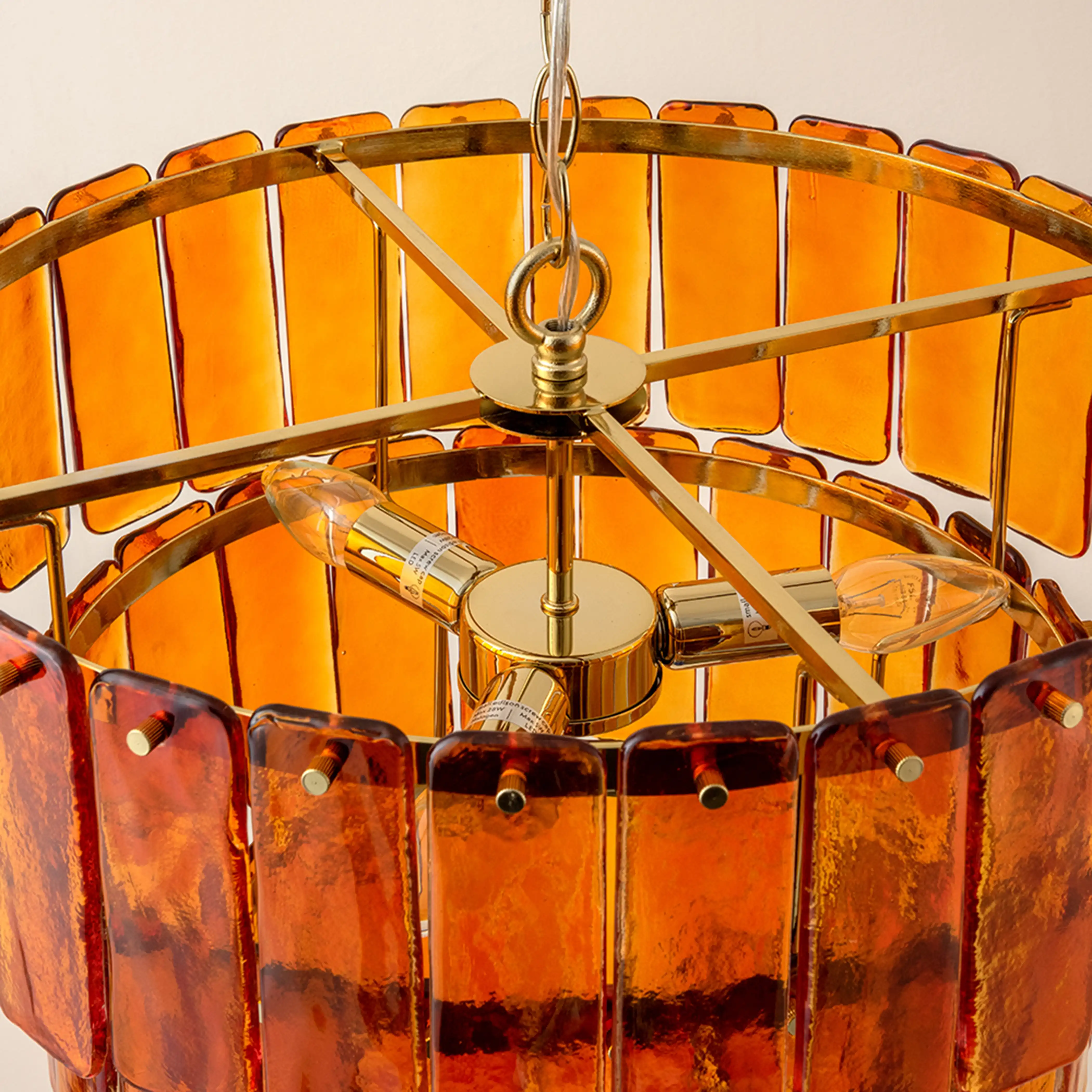 houseof Glass 3 Tiered Chandelier | Amber Orange - Image 4