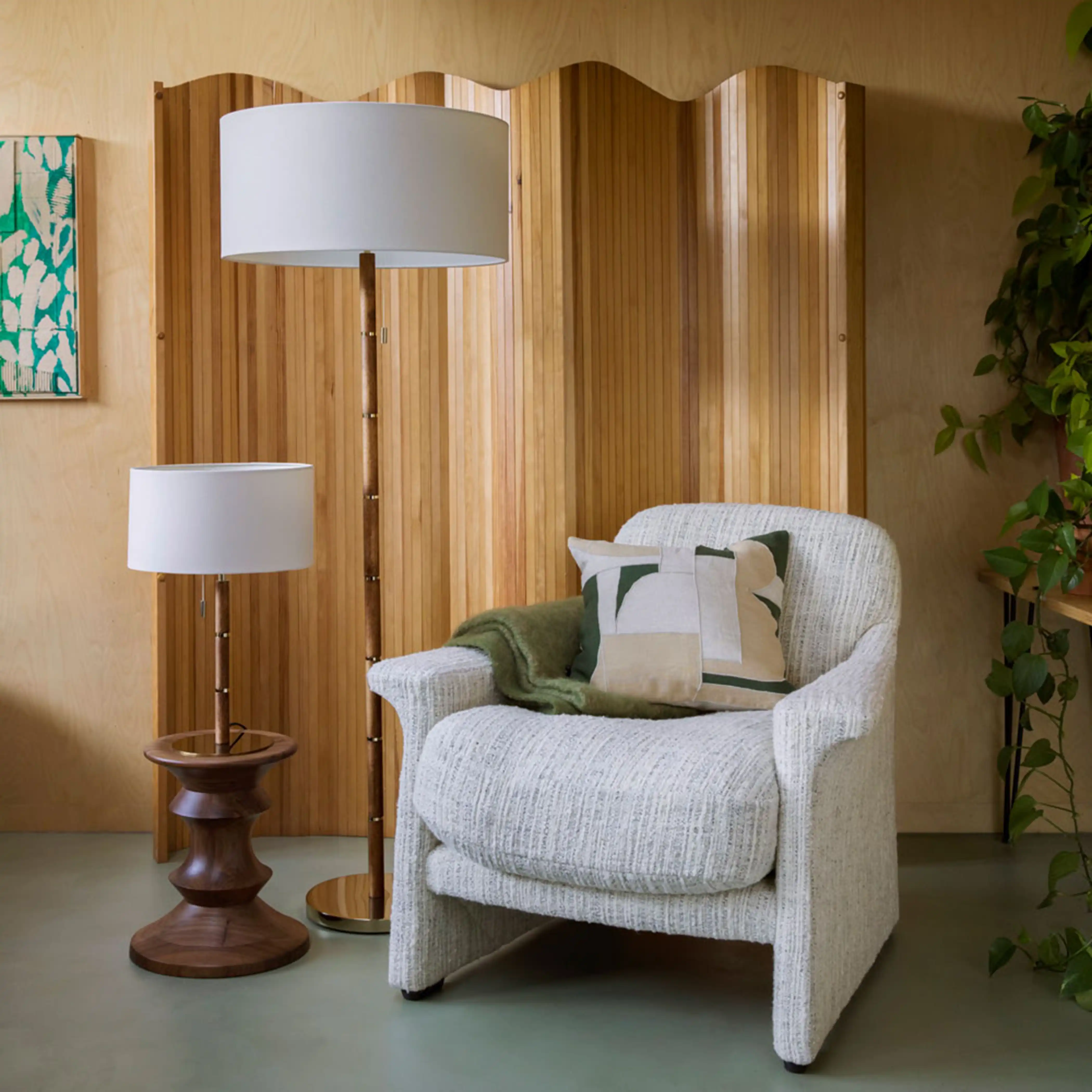 houseof Wooden Table Lamp | Natural Linen & Brass - Image 2