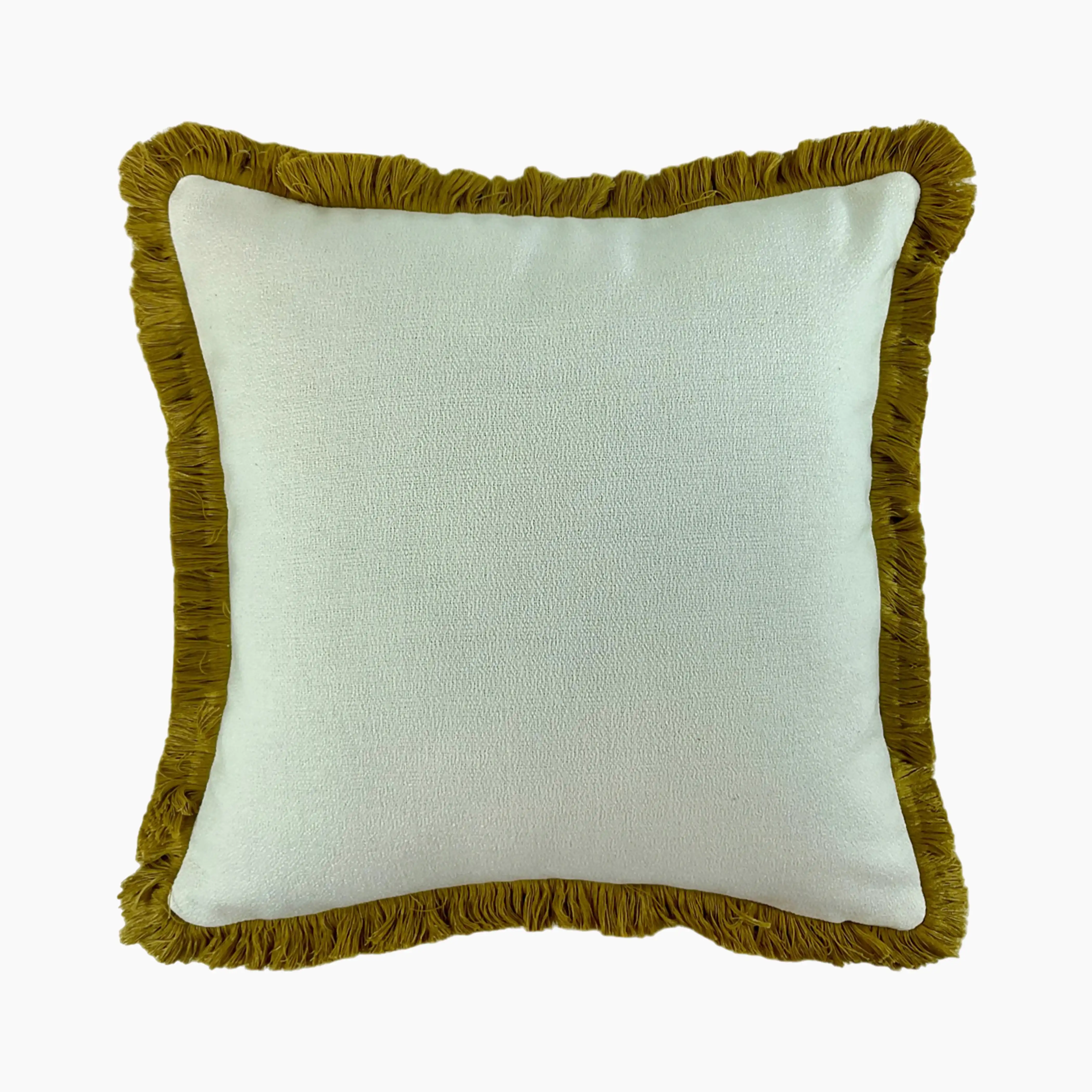 Hugo Large Square Fabric Cushion | Cream & Whiskey Brown - Image 2