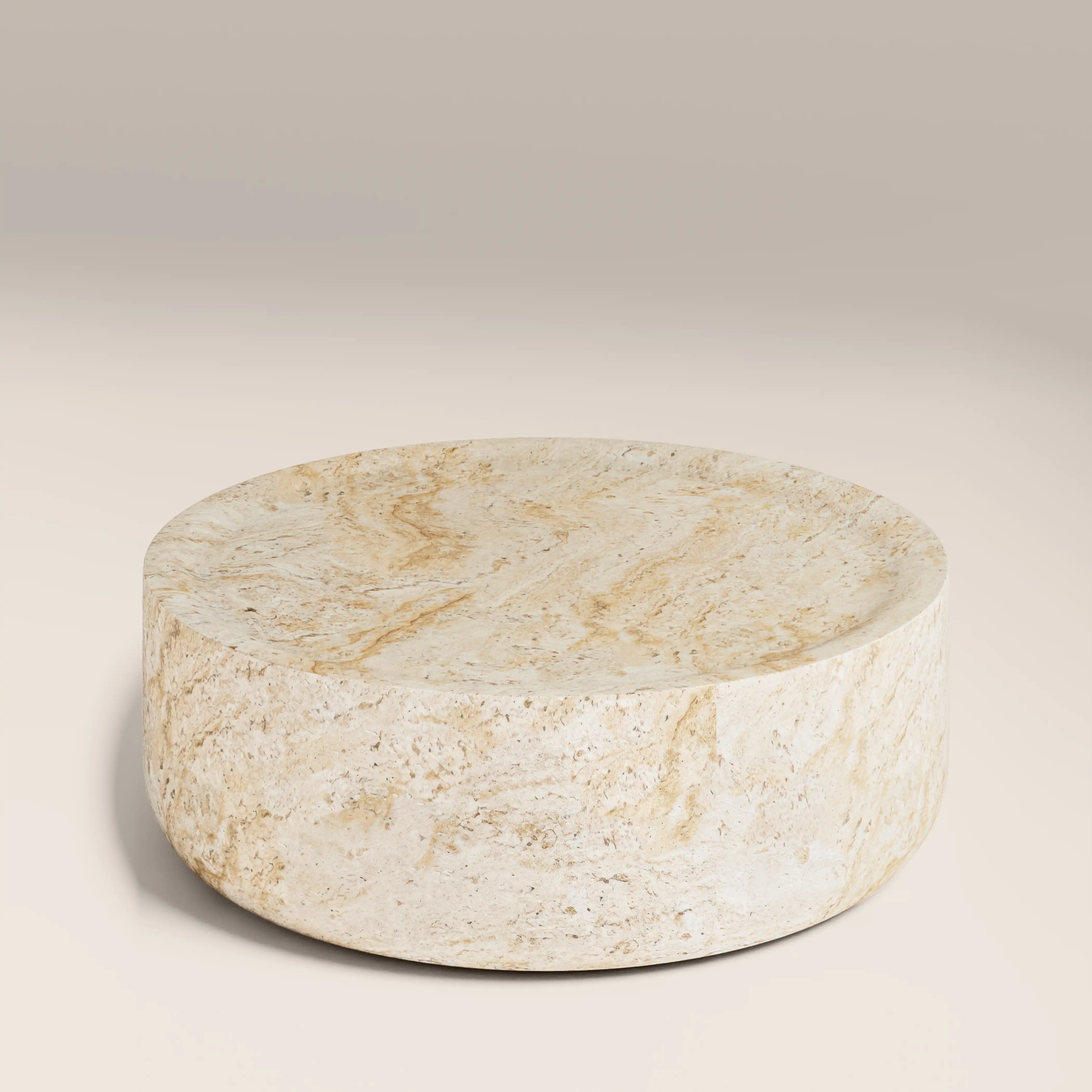 Ingrid Round Coffee Table | Natural Travertine Effect - Image 3