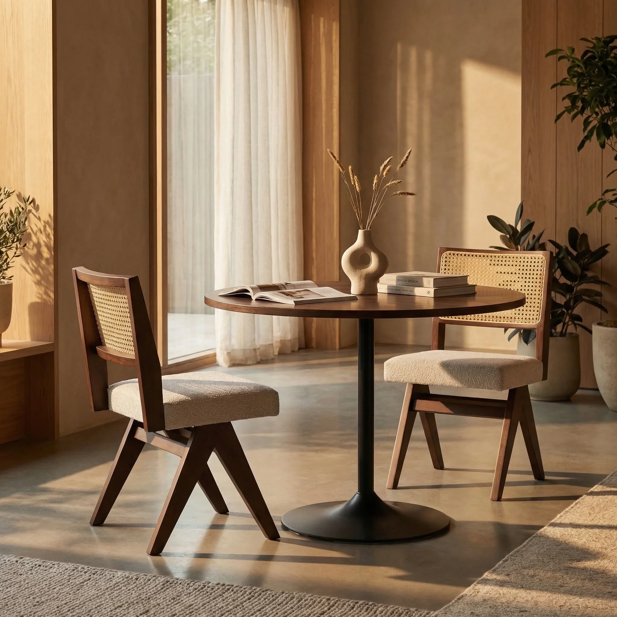 Isla 4 Seat Round Wooden Dining Table | Walnut & Black - Image 6