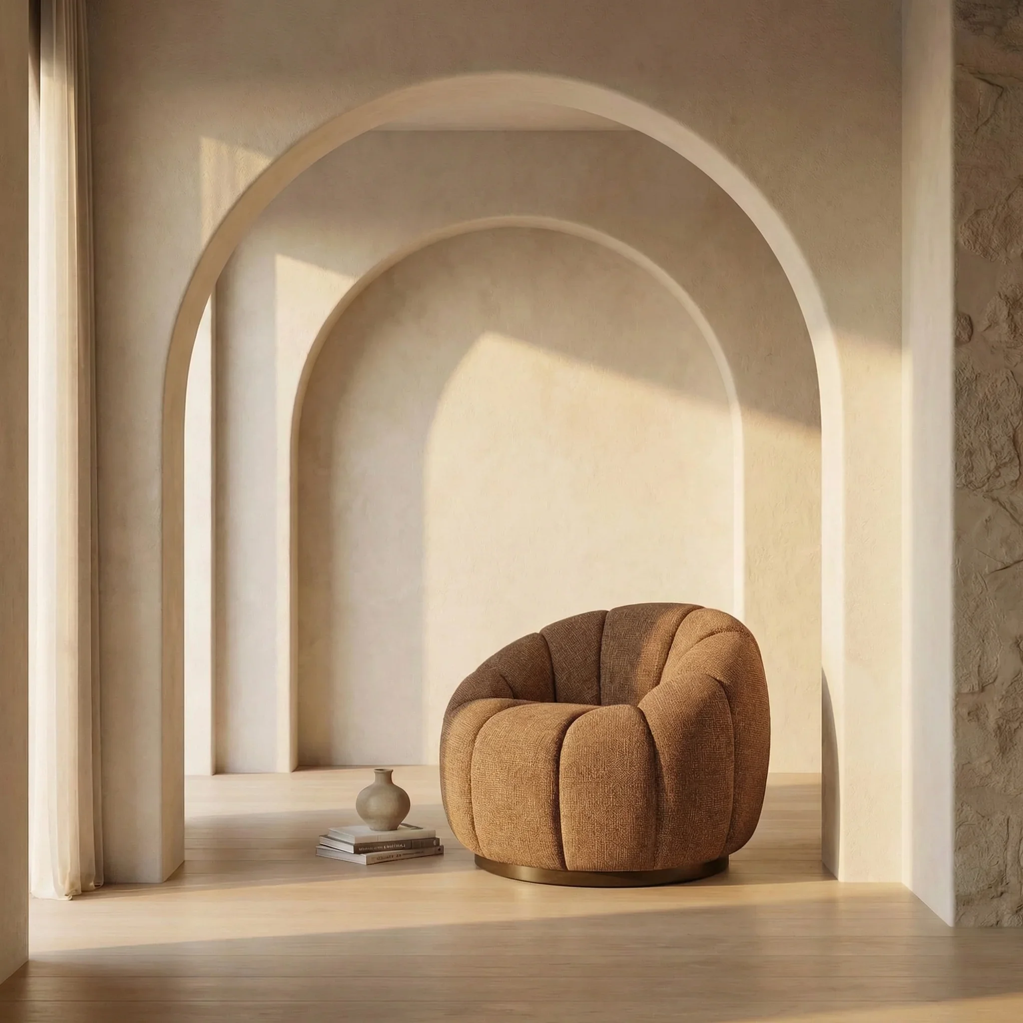 Ivy Swivel Armchair | Speckled Honey Sustainable Boucle & Walnut - Image 2