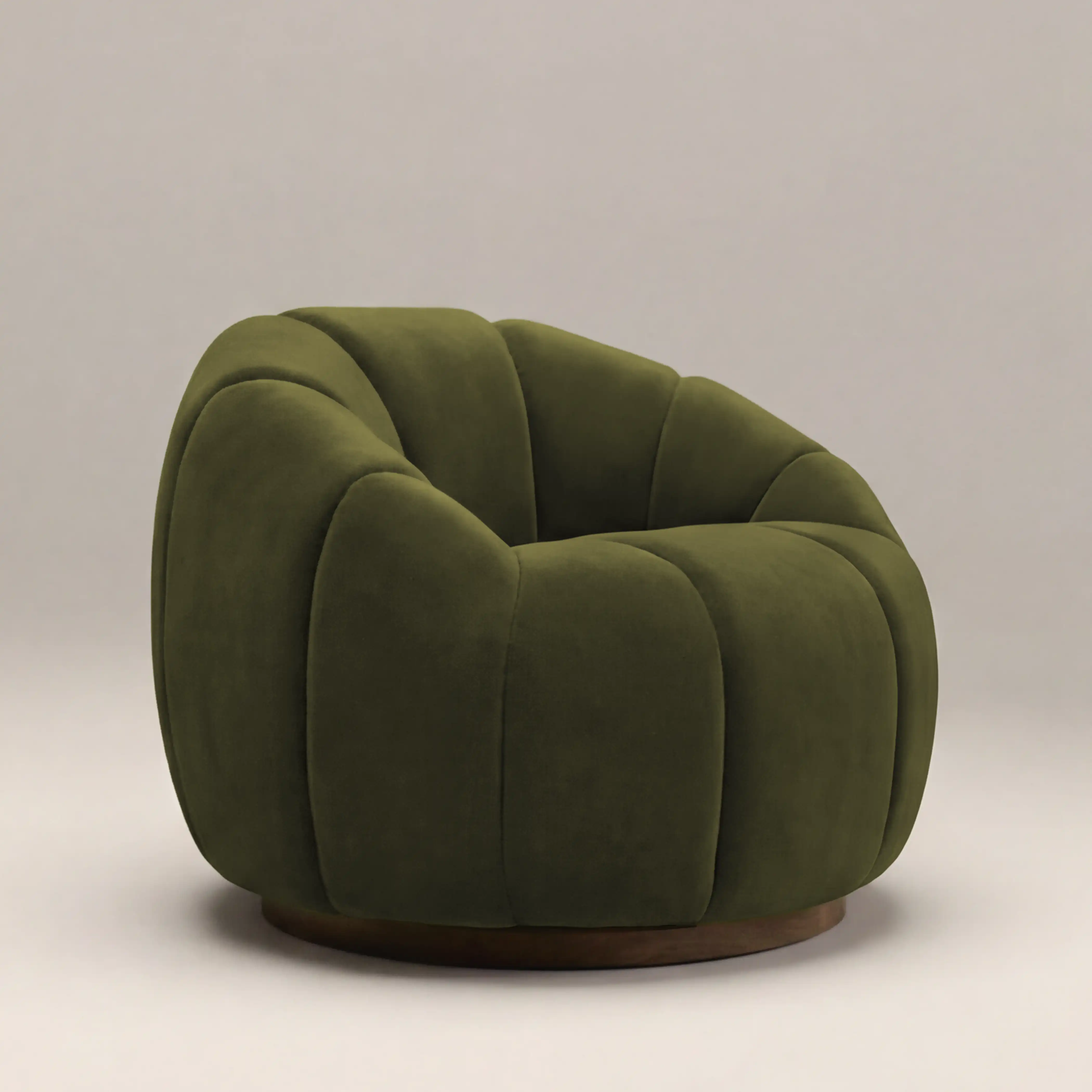 Ivy Swivel Armchair | Olive Green Sustainable Velvet & Walnut - Image 2