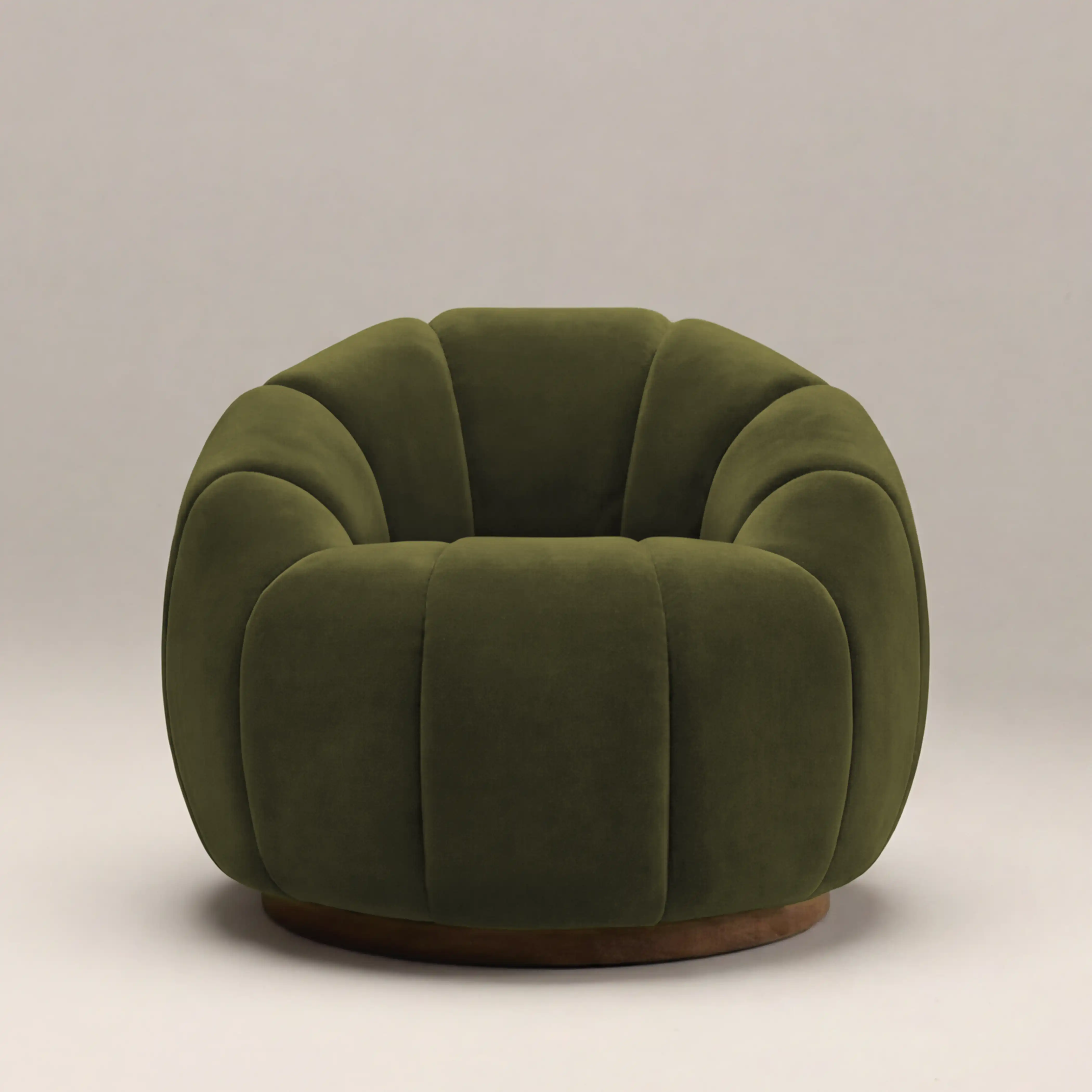 Ivy Swivel Armchair | Olive Green Sustainable Velvet & Walnut - Image 4