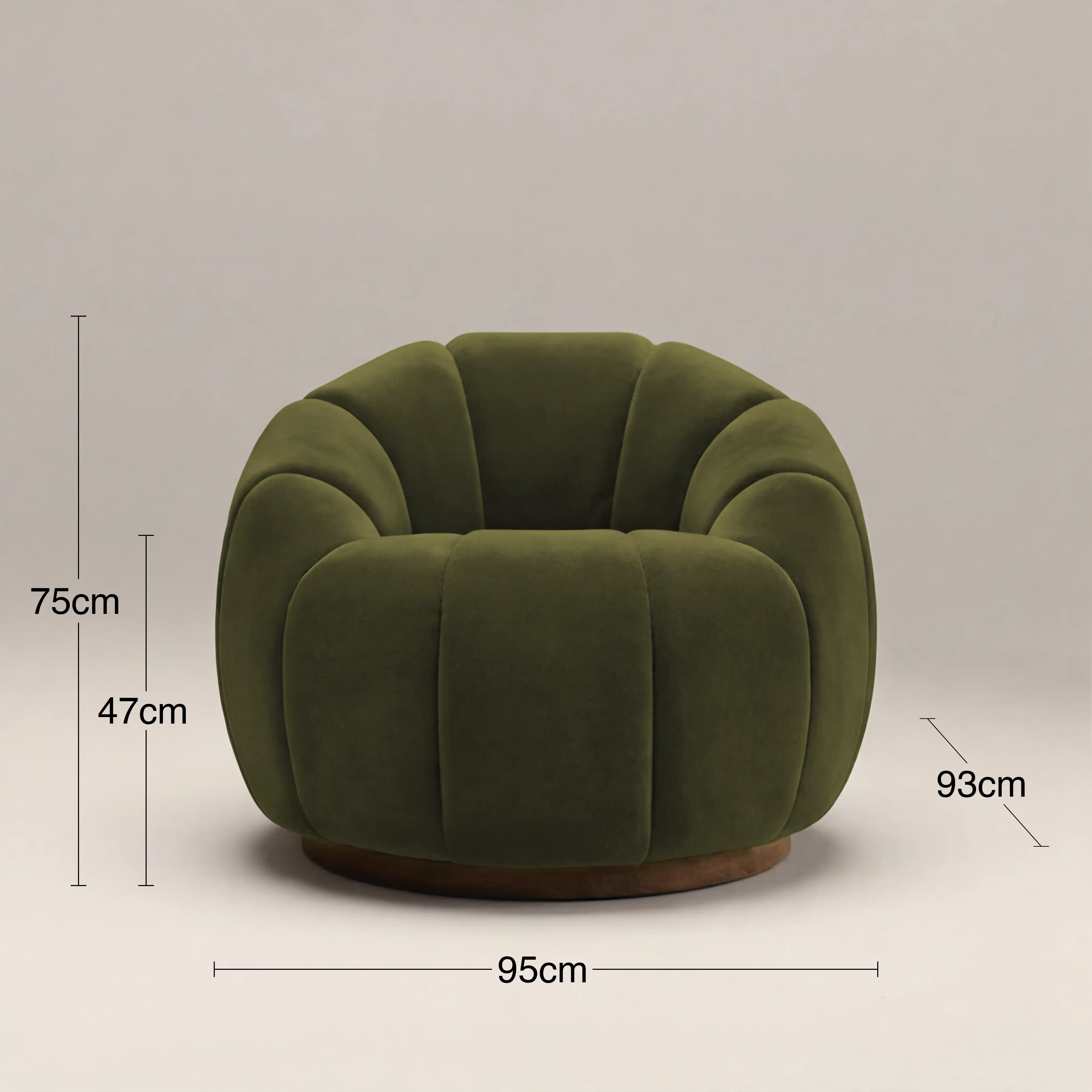 Ivy Swivel Armchair | Olive Green Sustainable Velvet & Walnut - Image 7