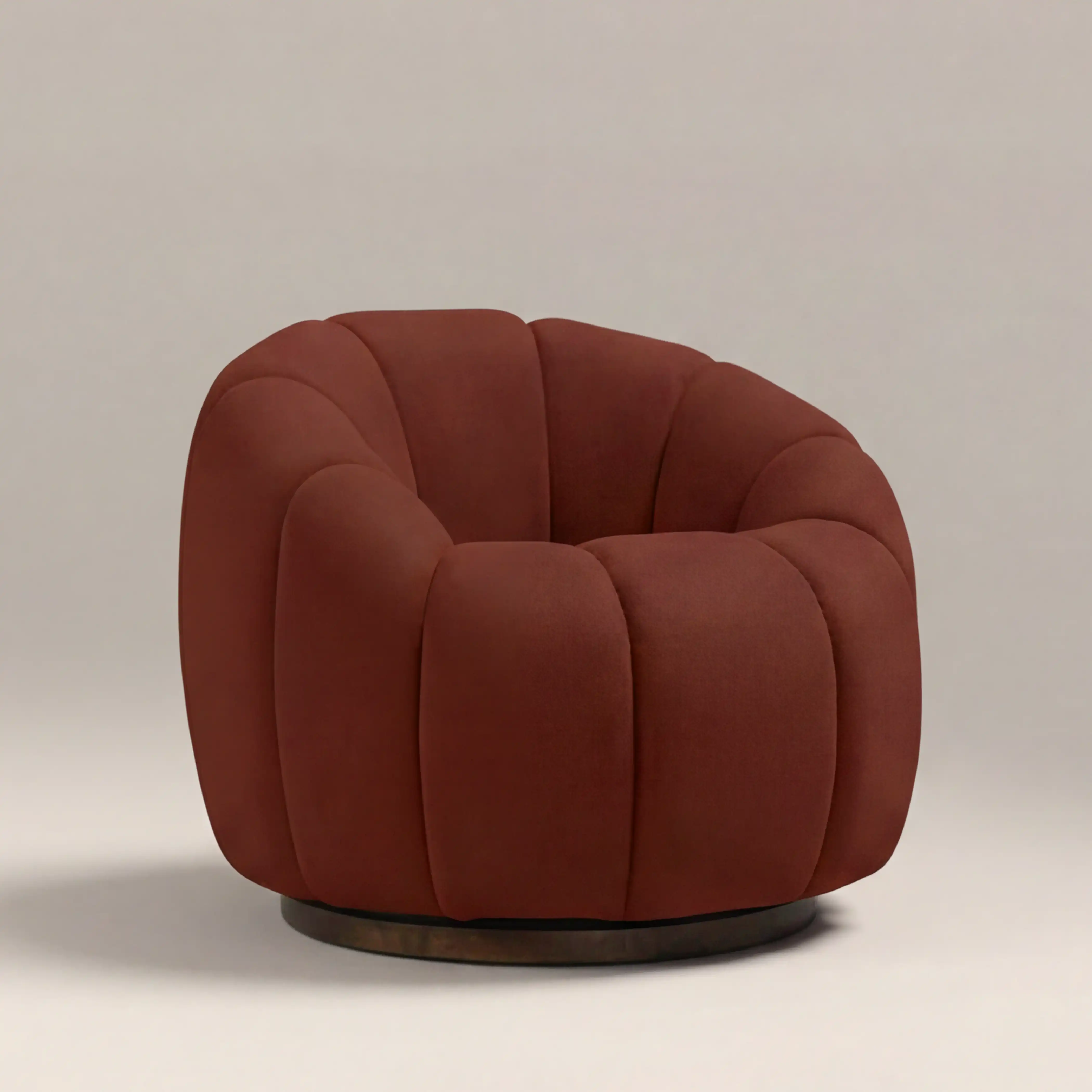 Ivy Swivel Armchair | Rust Red Sustainable Velvet & Walnut - Image 2