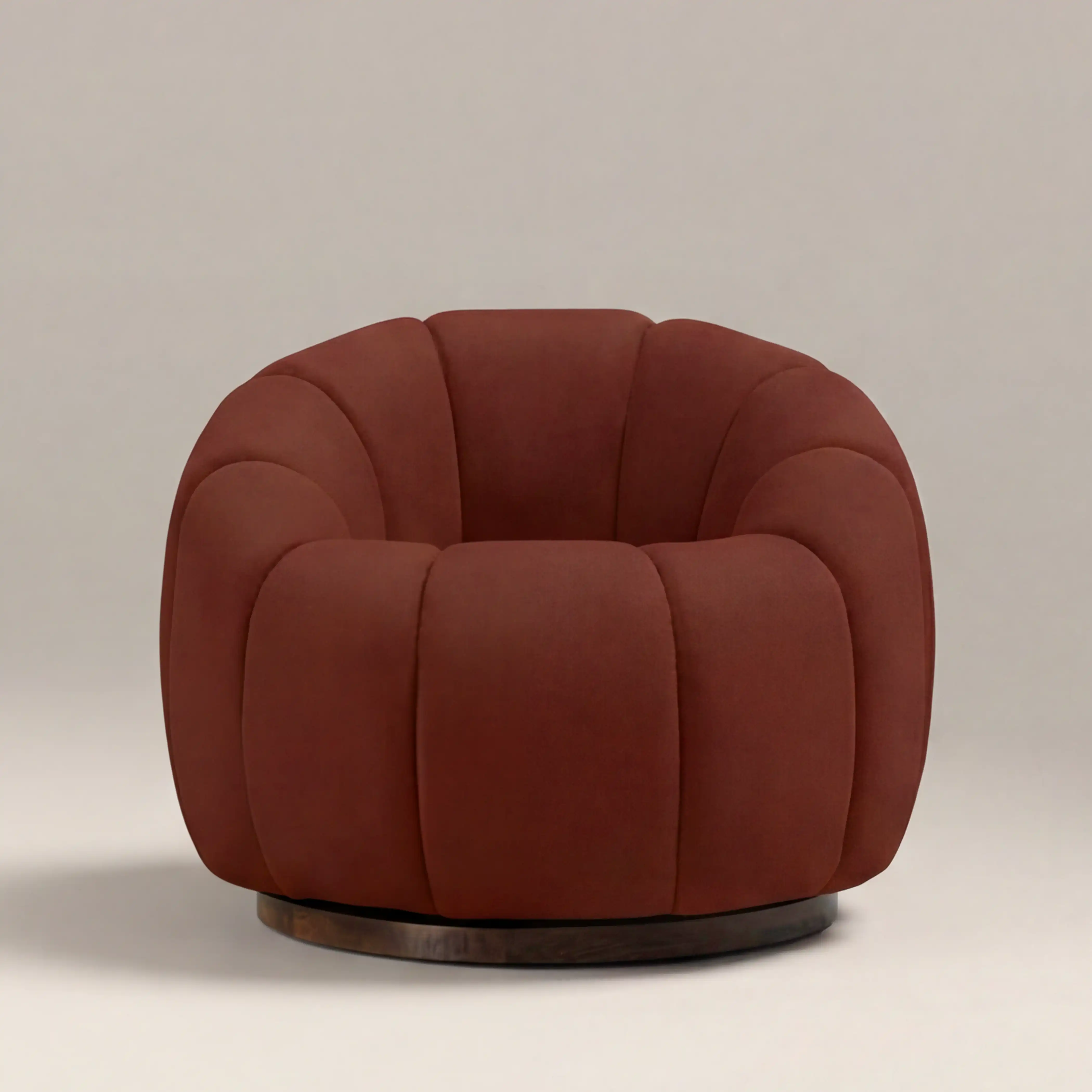 Ivy Swivel Armchair | Rust Red Sustainable Velvet & Walnut - Image 4