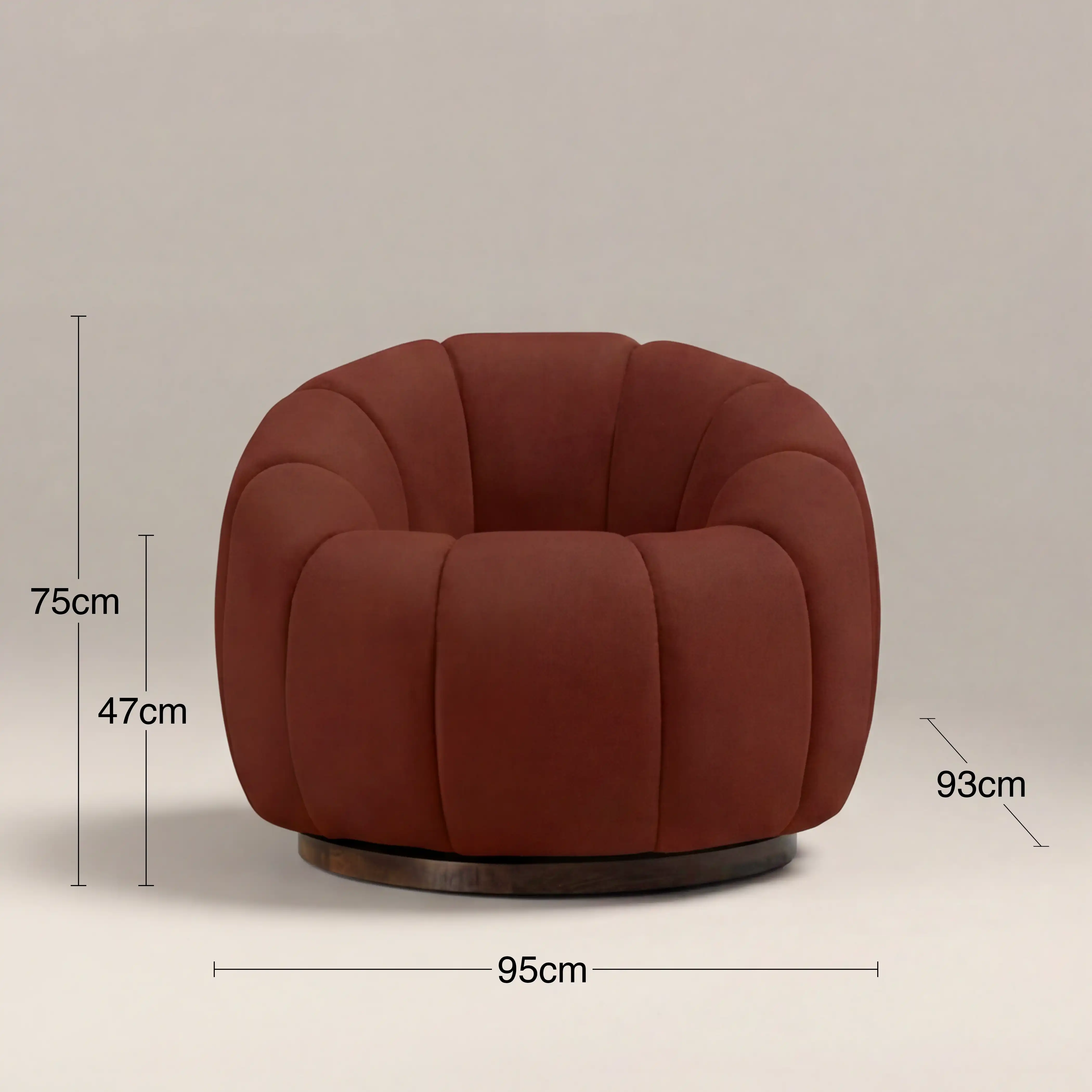Ivy Swivel Armchair | Rust Red Sustainable Velvet & Walnut - Image 7