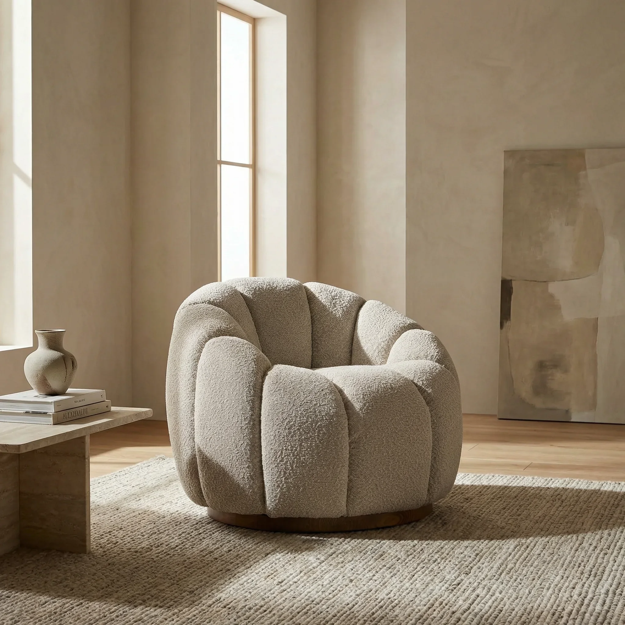 Ivy Swivel Armchair | Speckled Stone Sustainable Boucle & Walnut - Image 2