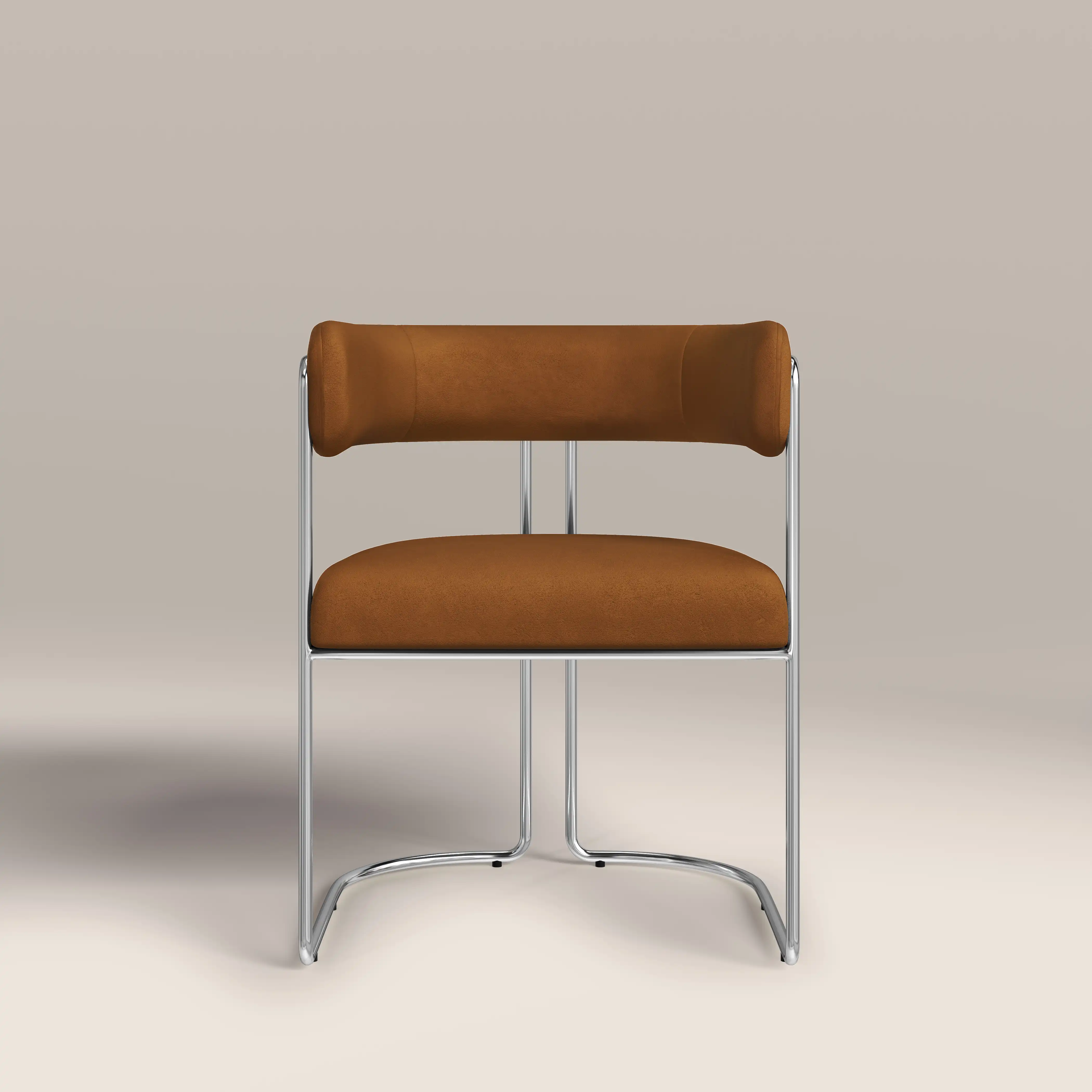 Juliana Carver Dining Chair | Caramel Brown Sustainable Mohair Velvet & Chrome - Image 3