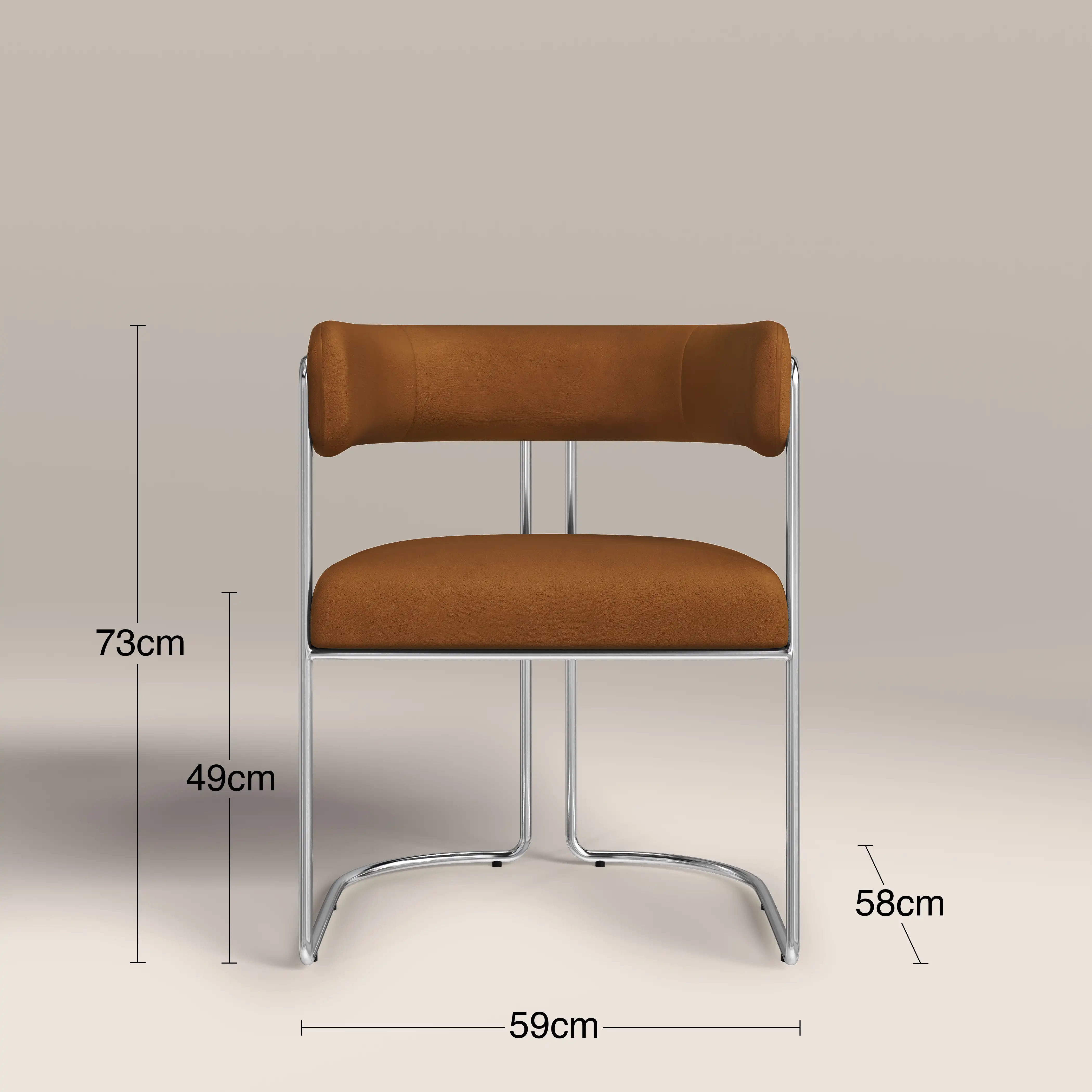 Juliana Carver Dining Chair | Caramel Brown Sustainable Mohair Velvet & Chrome - Image 8