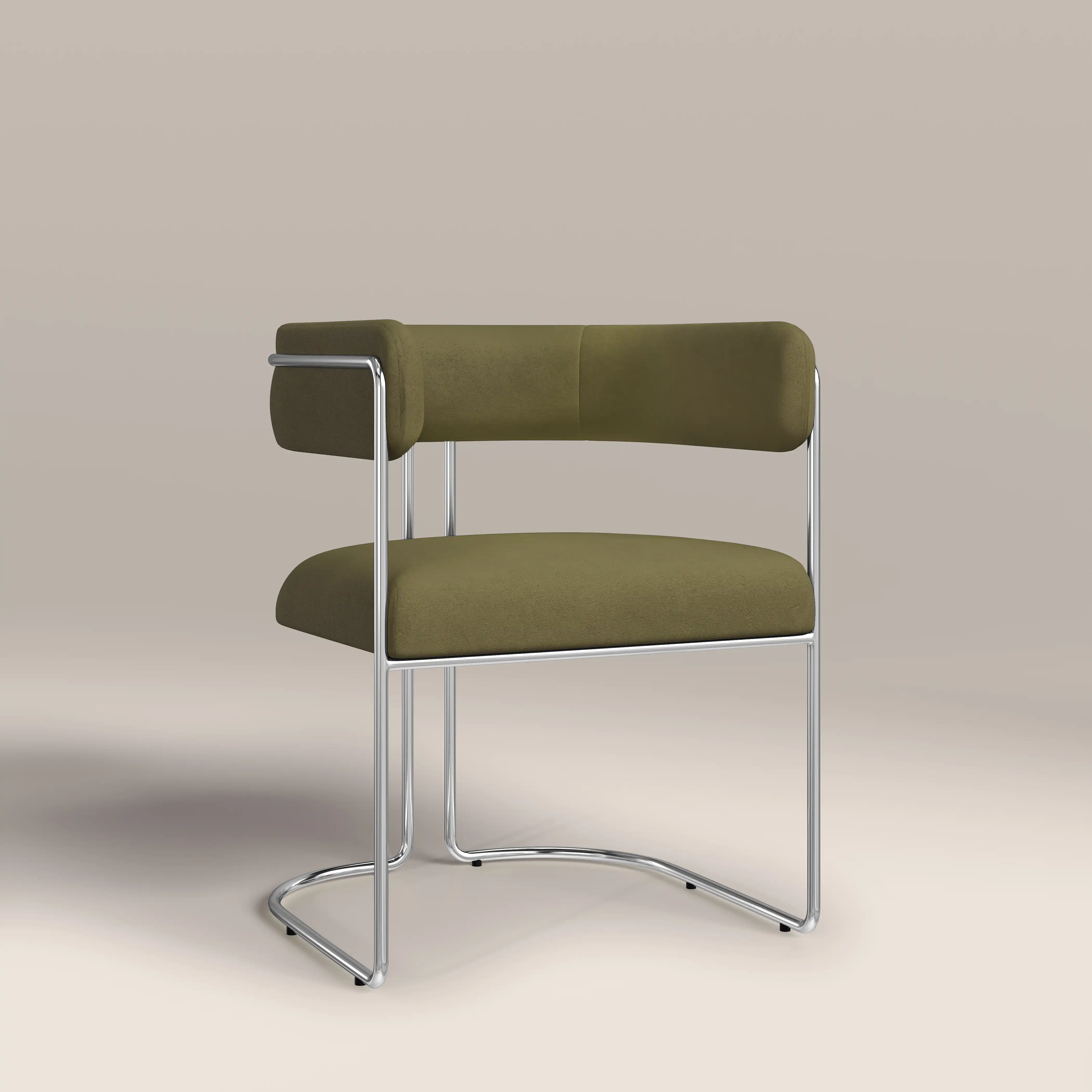 Juliana Carver Dining Chair | Moss Green Sustainable Mohair Velvet & Chrome - Image 2