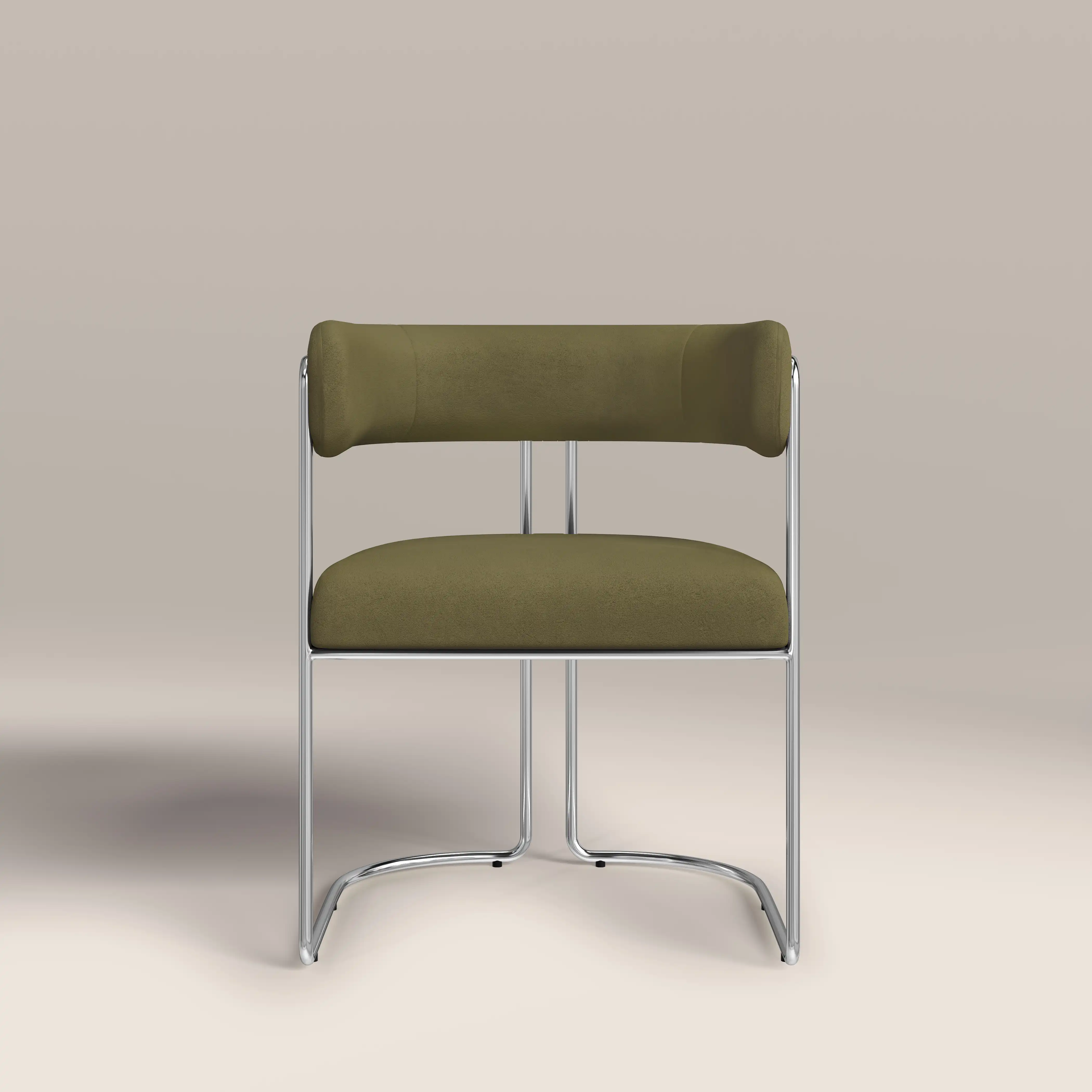 Juliana Carver Dining Chair | Moss Green Sustainable Mohair Velvet & Chrome - Image 3