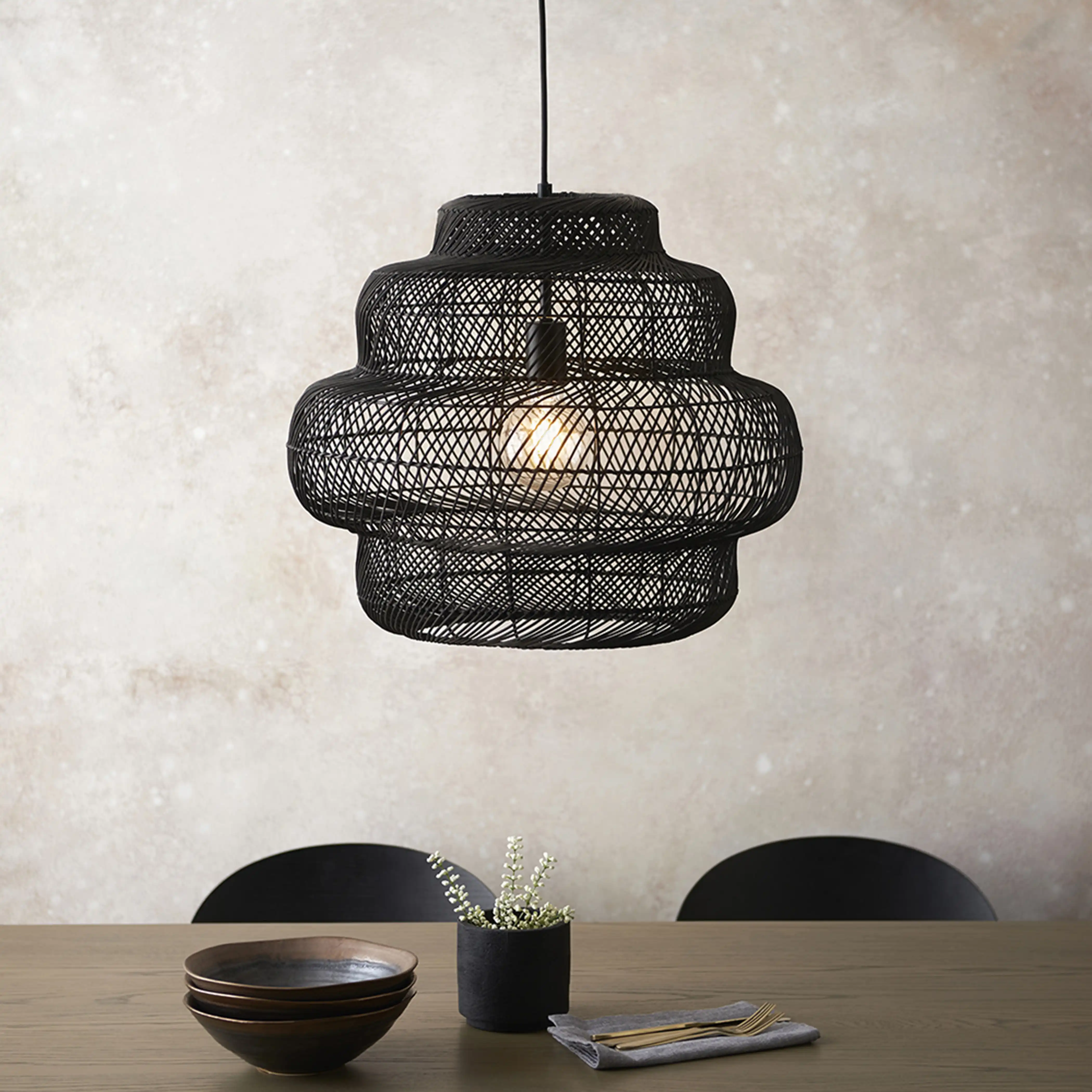 Karys Large Pendant Light | Black Rattan - Image 3