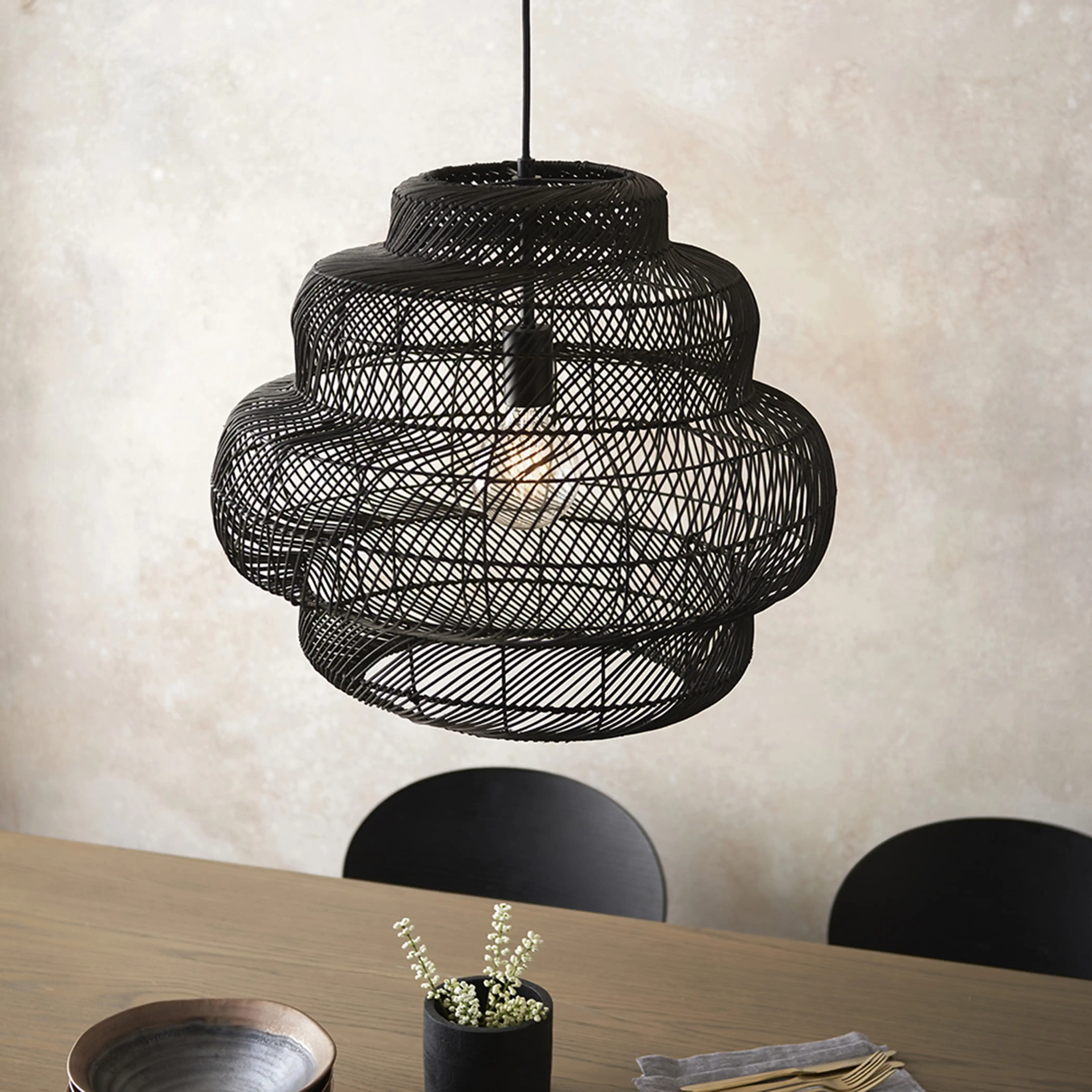 Karys Large Pendant Light | Black Rattan - Image 7
