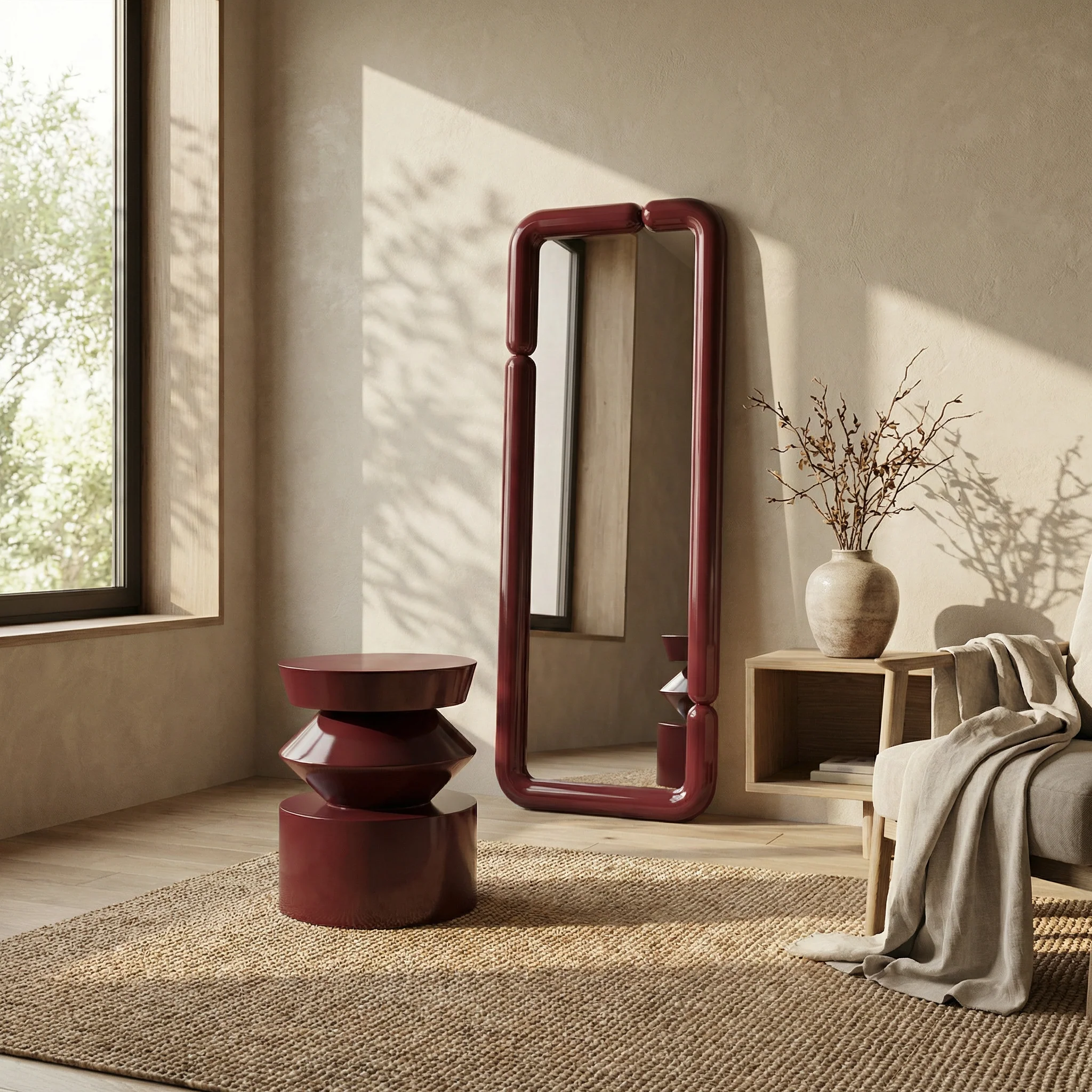 Kayla Round Side Table | High Gloss Burgundy - Image 2