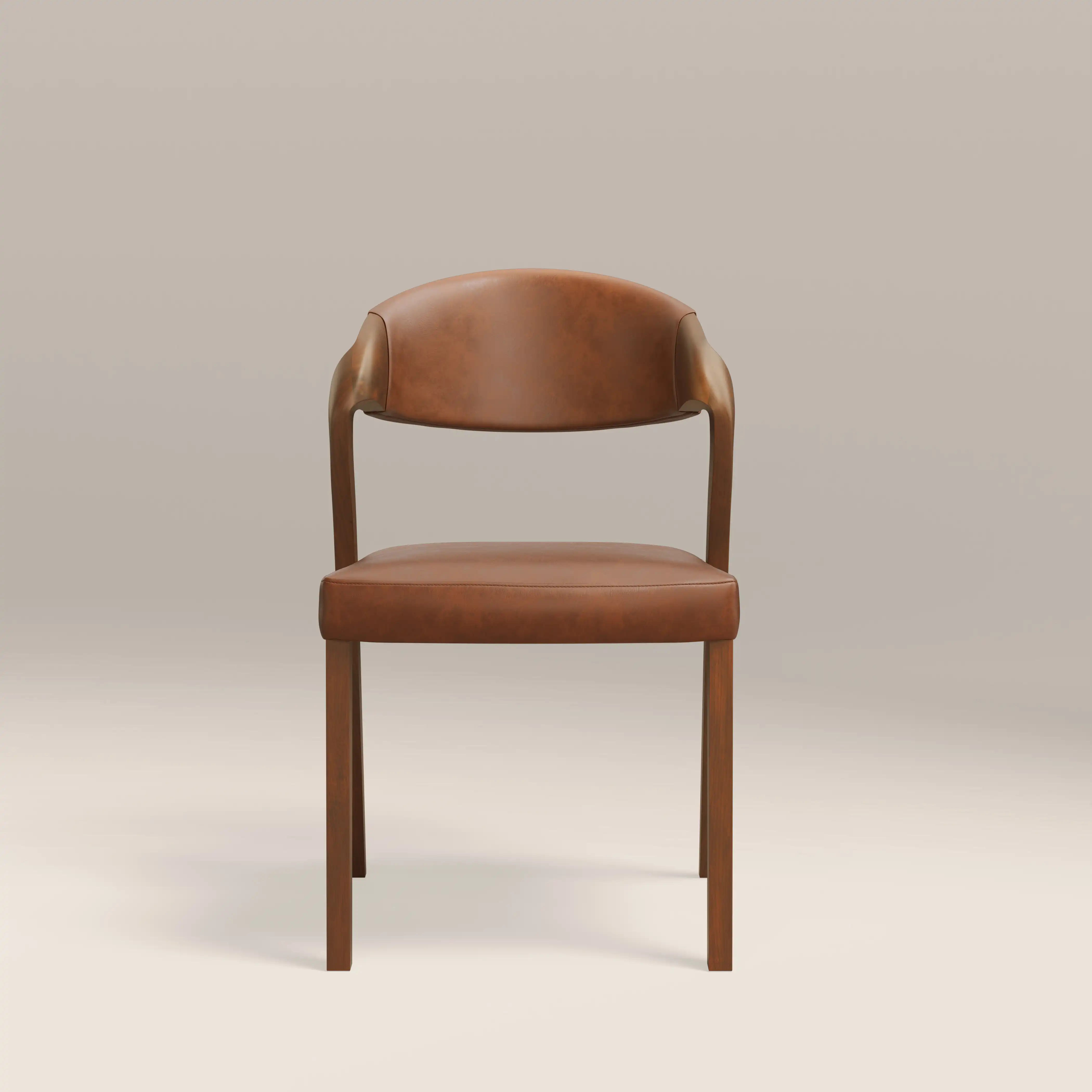 Kennedy Dining Chair | Vintage Tan Faux Leather & Walnut - Image 2