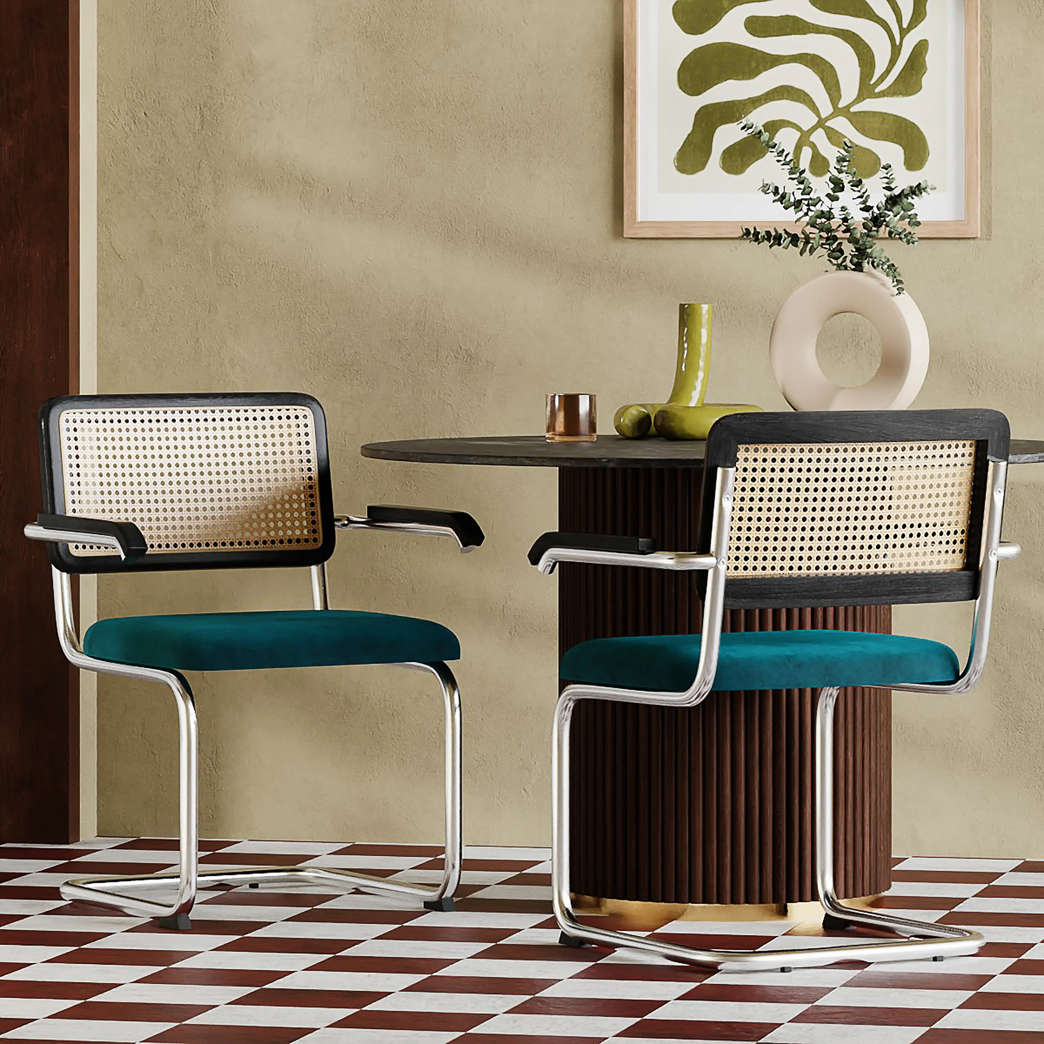 Kenton Carver Dining Chair | Teal Sustainable Velvet & Black - Image 2