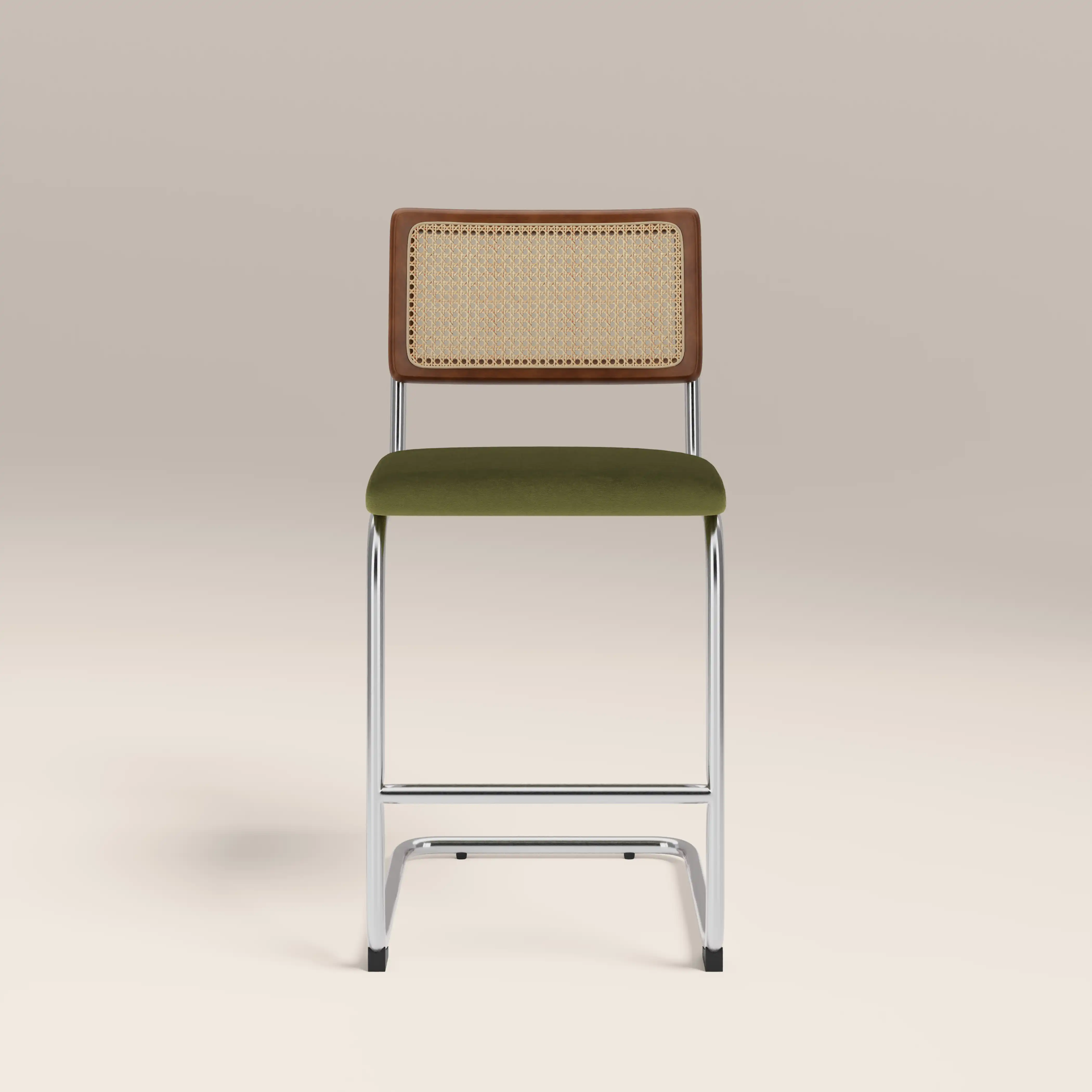 Kenton Kitchen Stool | Olive Green Sustainable Velvet & Chrome - Image 2