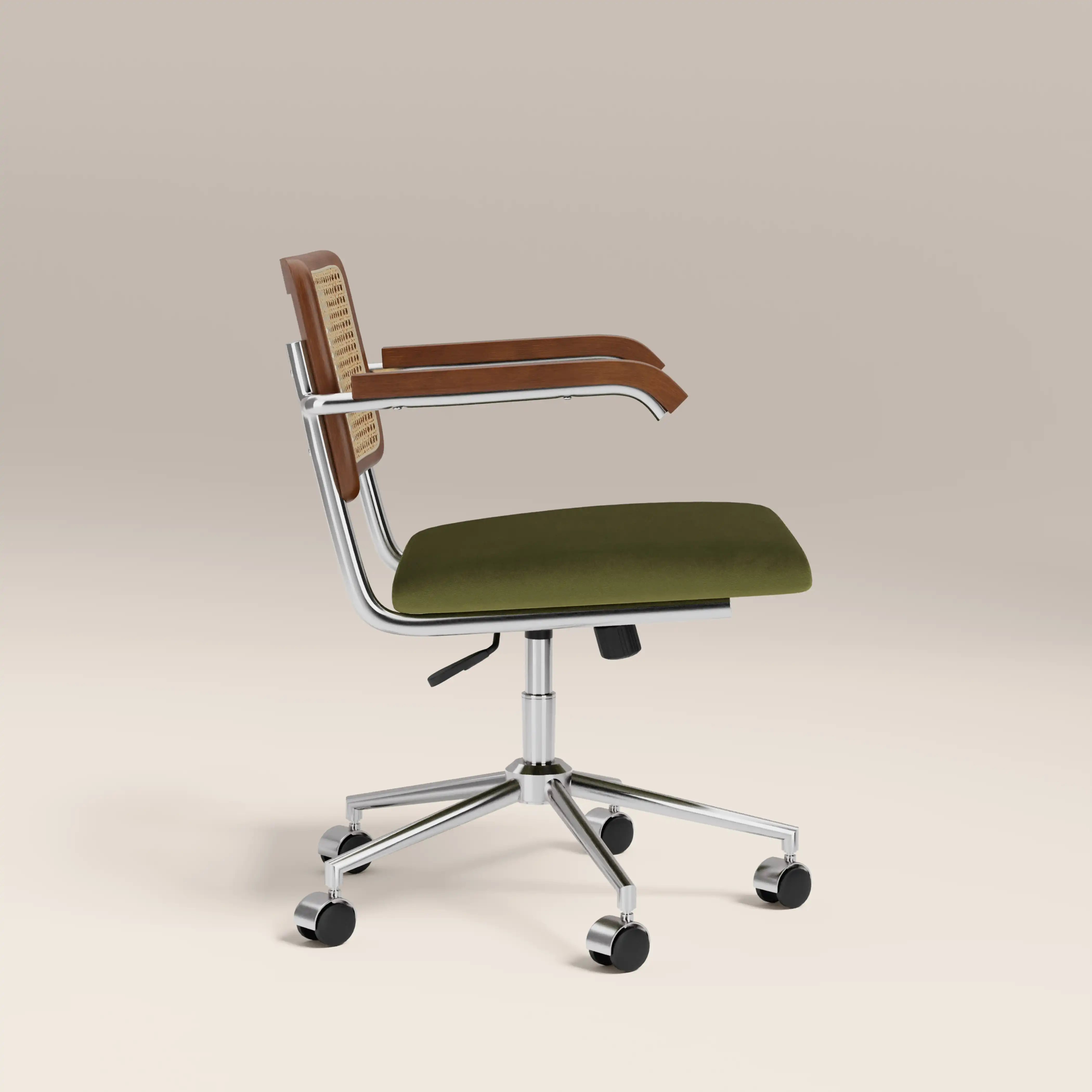 Kenton Office Chair | Olive Green Sustainable Velvet & Chrome - Image 4