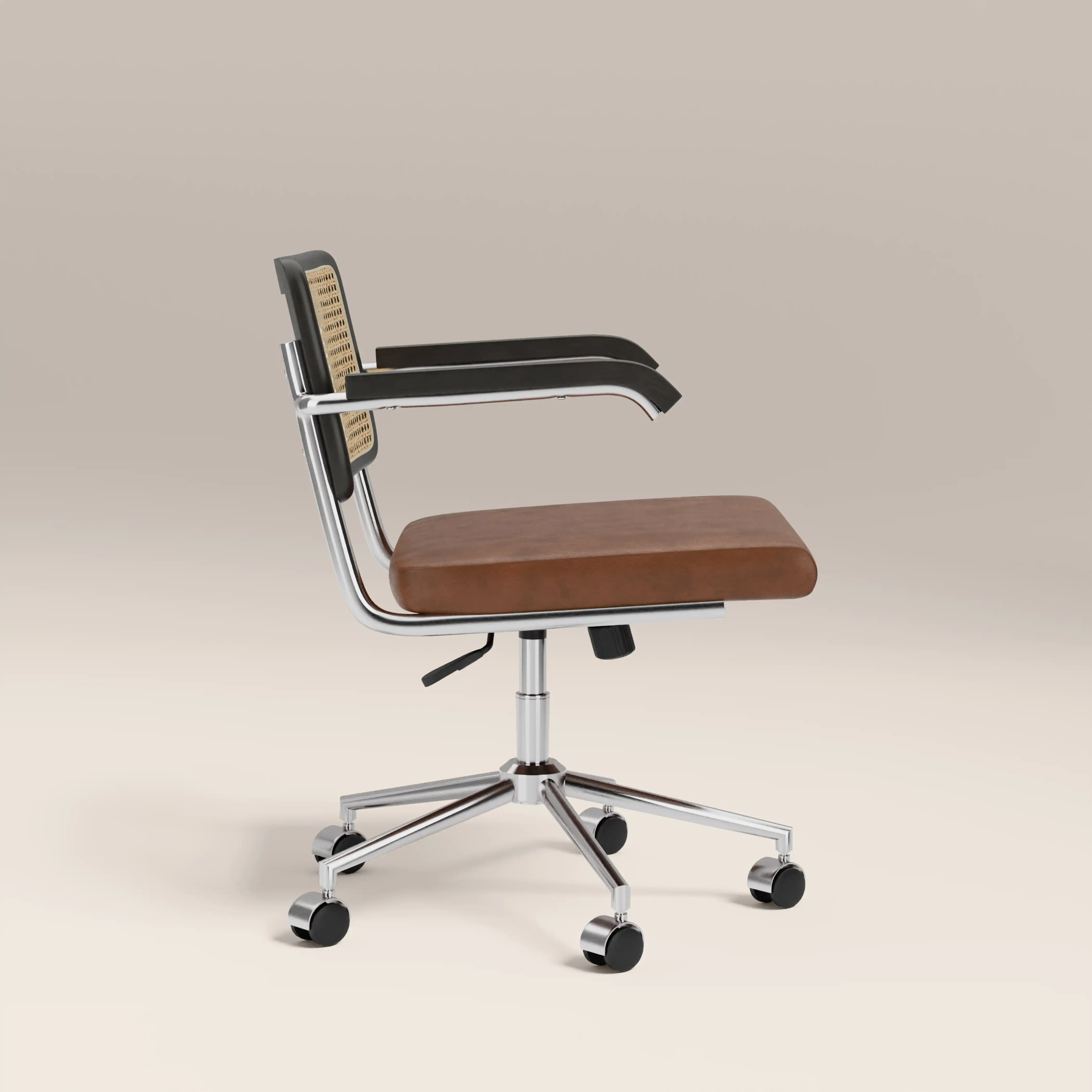 Kenton Office Chair | Vintage Tan Faux Leather & Chrome - Image 4